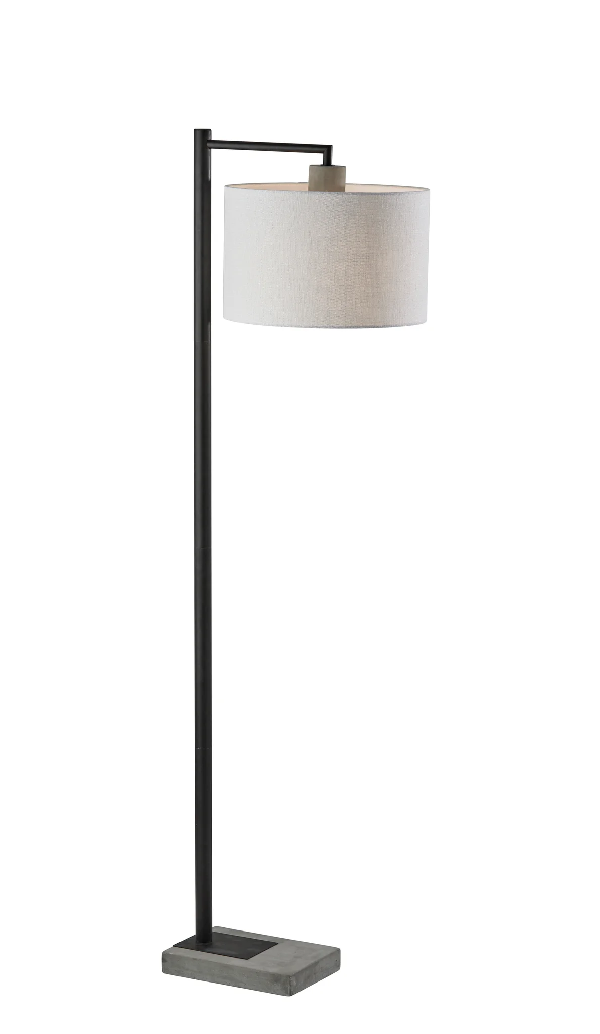 61" Grey And Black Arc Floor Lamp With White Fabric Drum Shade-Floor Lamps-DECOROLALA