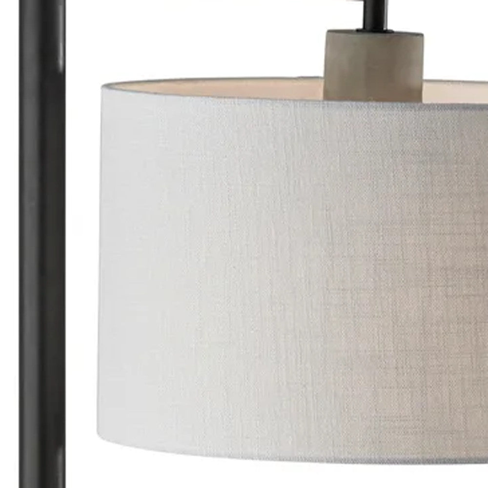 61" Grey And Black Arc Floor Lamp With White Fabric Drum Shade-Floor Lamps-DECOROLALA