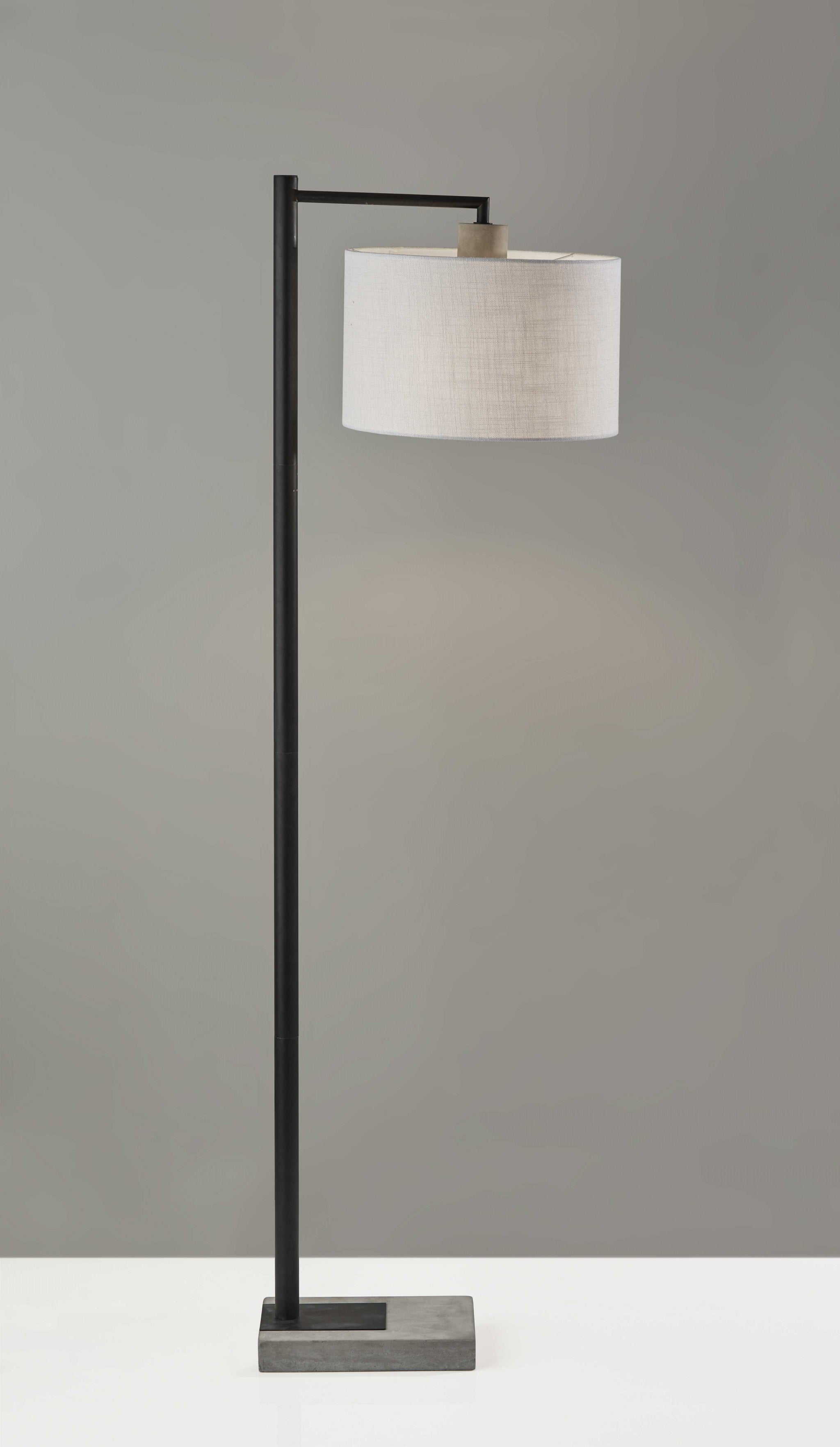 61" Grey And Black Arc Floor Lamp With White Fabric Drum Shade-Floor Lamps-DECOROLALA