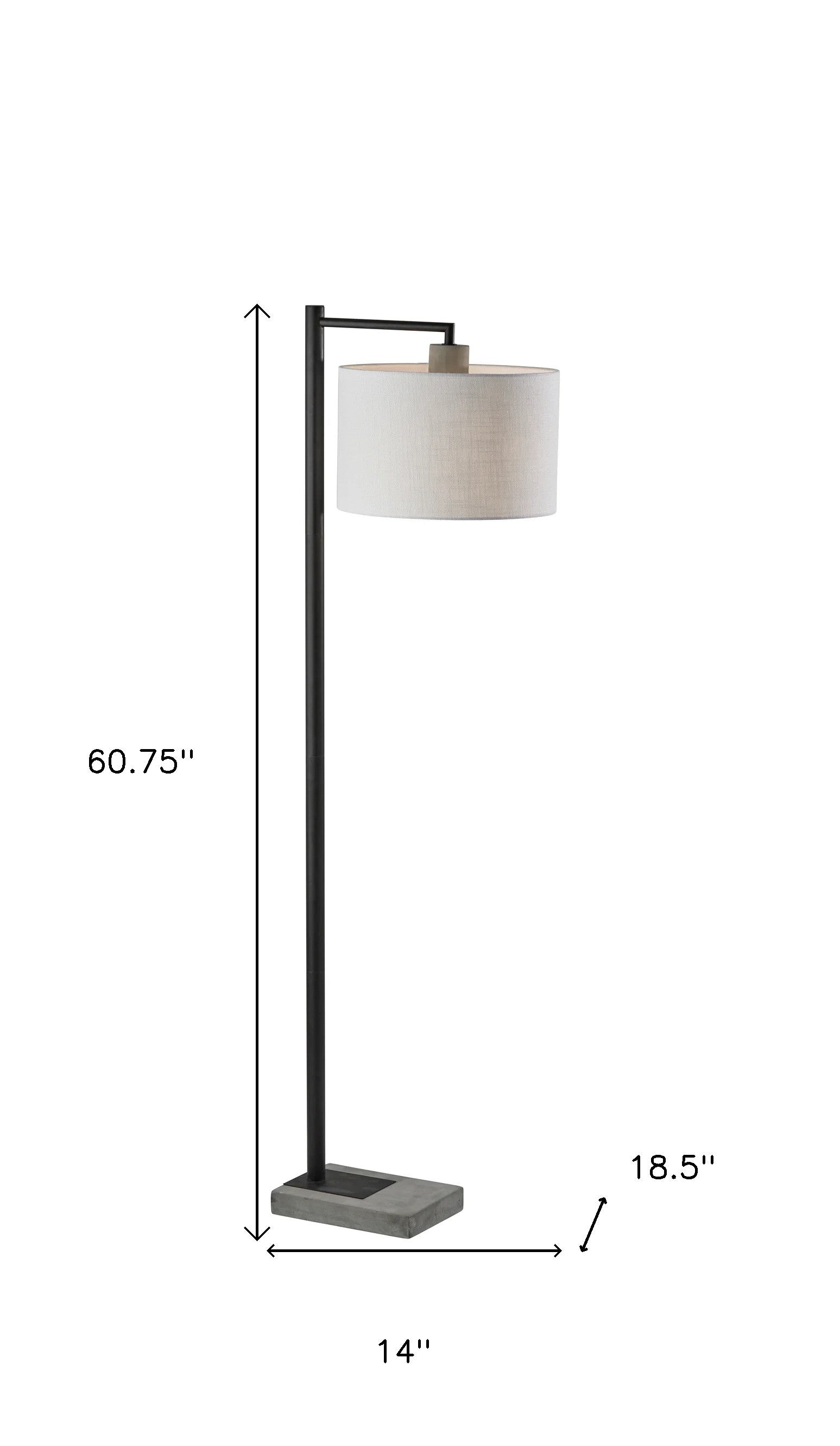 61" Grey And Black Arc Floor Lamp With White Fabric Drum Shade-Floor Lamps-DECOROLALA