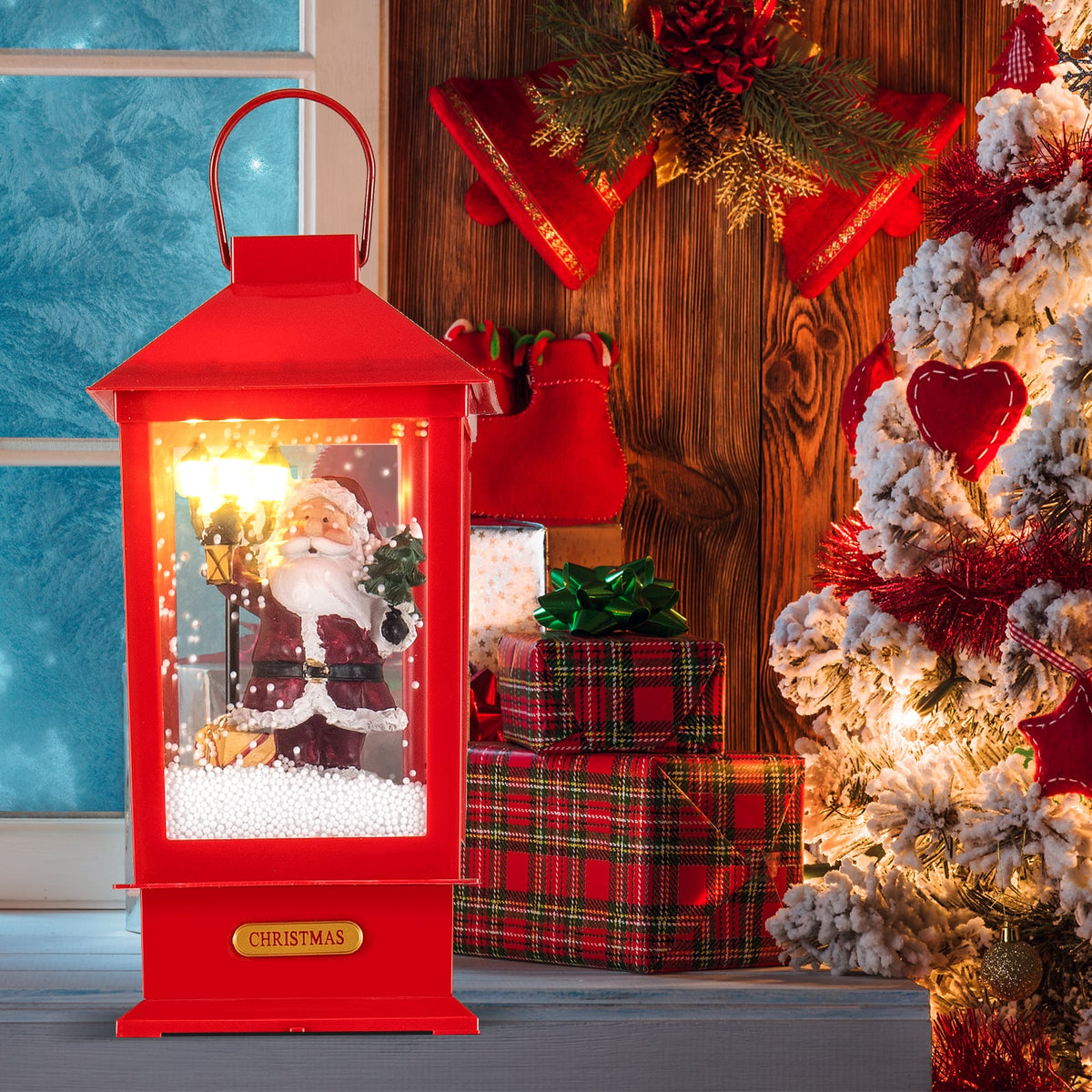 61 Inch Christmas Musical Street Lamp Post with Detachable Snow Globe Lantern-Red-Christmas Decorations & Accessories-DECOROLALA