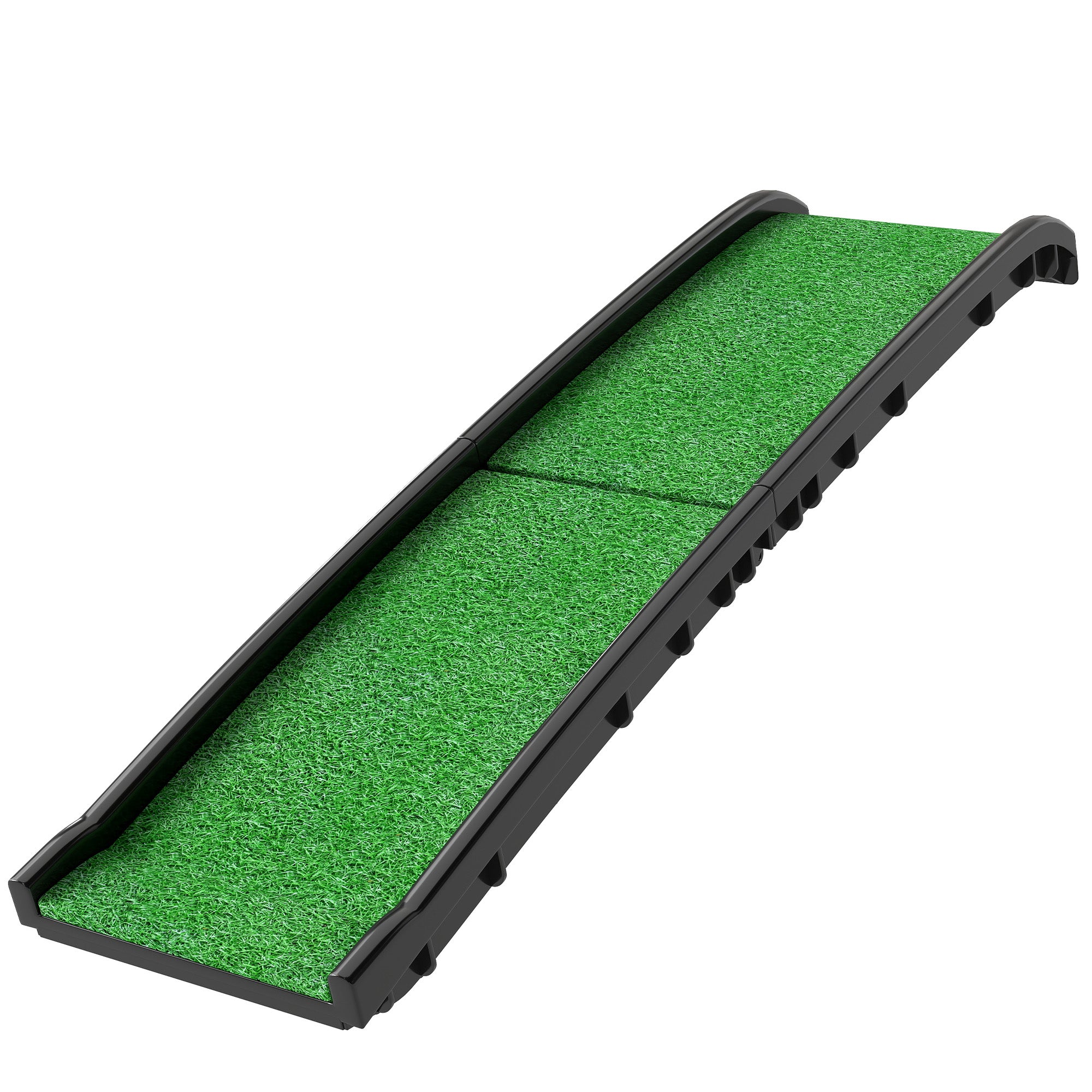 61 Inches Folding Pet Ramp with Grass Surface, Raised Side Rails, for Cars, SUVs-Dogs-DECOROLALA