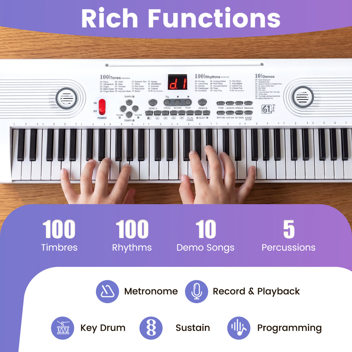 Piano-clavier numérique portable à 61 touches - Ensemble pour débutant avec accessoires