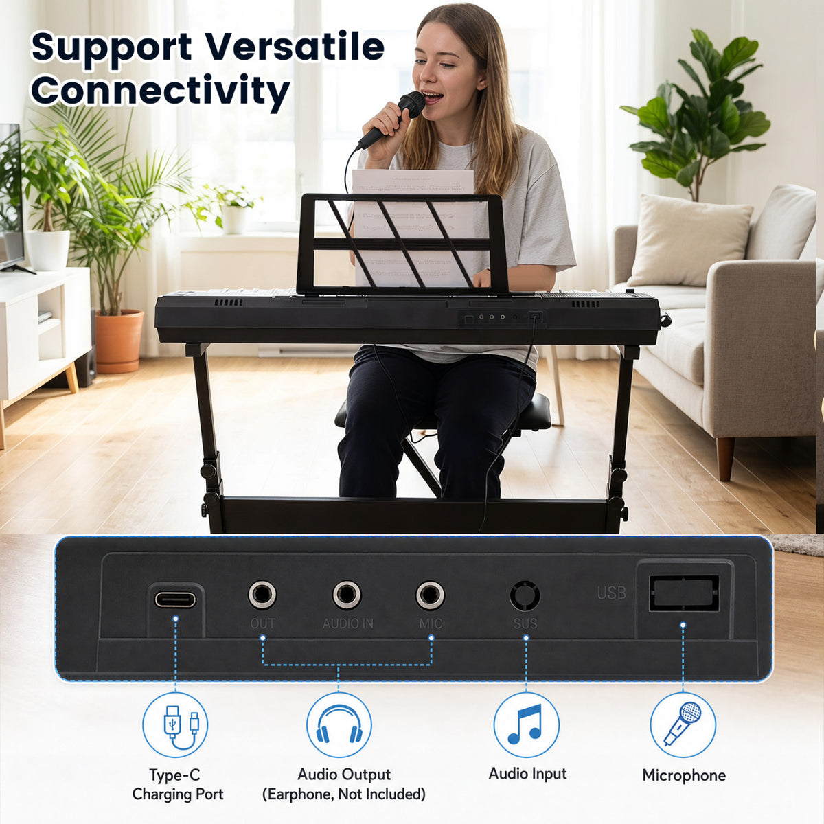 61-Key Keyboard Piano for Beginners - Black