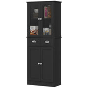 61" Kitchen Buffet - Farmhouse Pantry with Glass Doors, Black-DECOROLALA