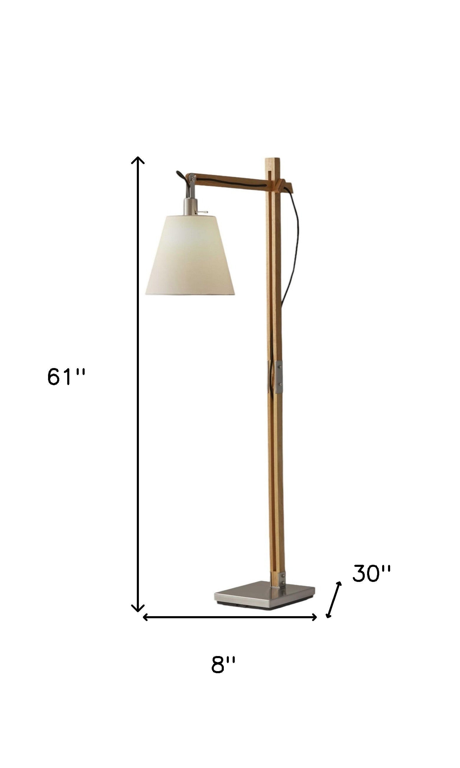 61" Natural Solid Wood Task With White Cotton Shade-Floor Lamps-DECOROLALA
