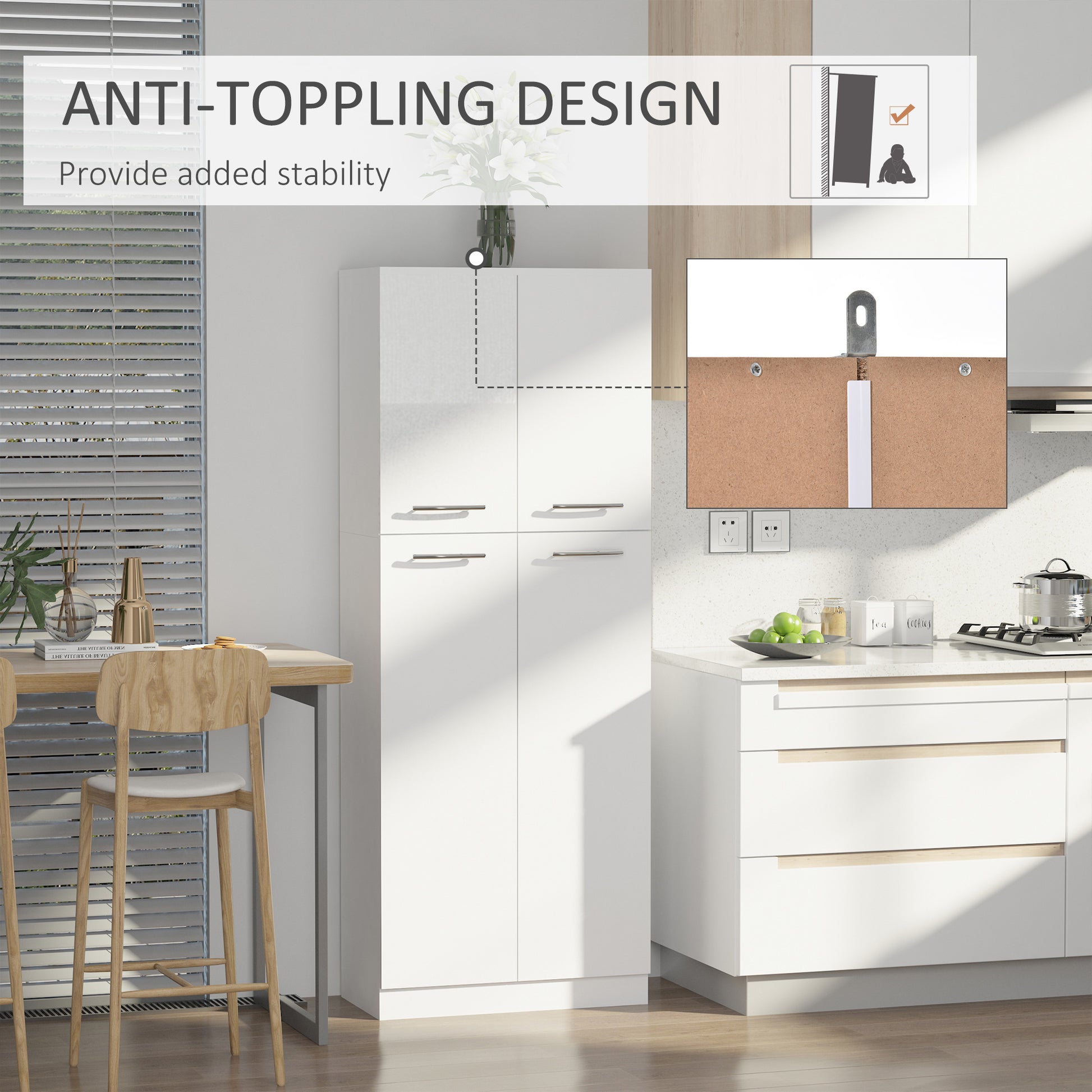 61" Pantry Cabinet - White Freestanding Storage with 2 Doors-Home Furnishings > Storage & Organization > Kitchen Pantry Cabinets-DECOROLALA