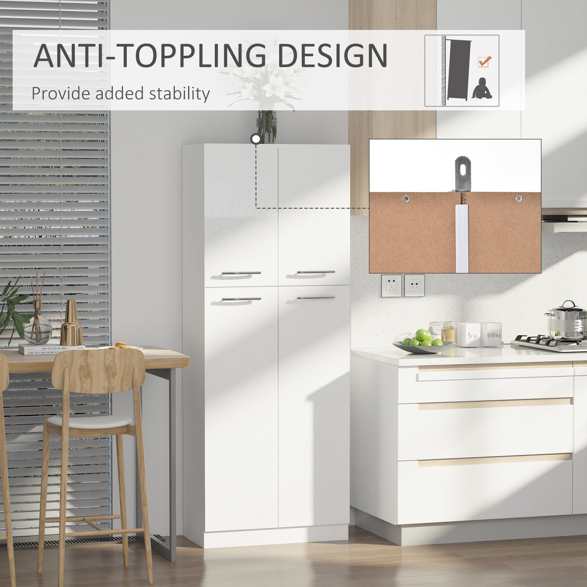61" Pantry Cabinet - White Freestanding Storage with 2 Doors-Home Furnishings > Storage & Organization > Kitchen Pantry Cabinets-DECOROLALA