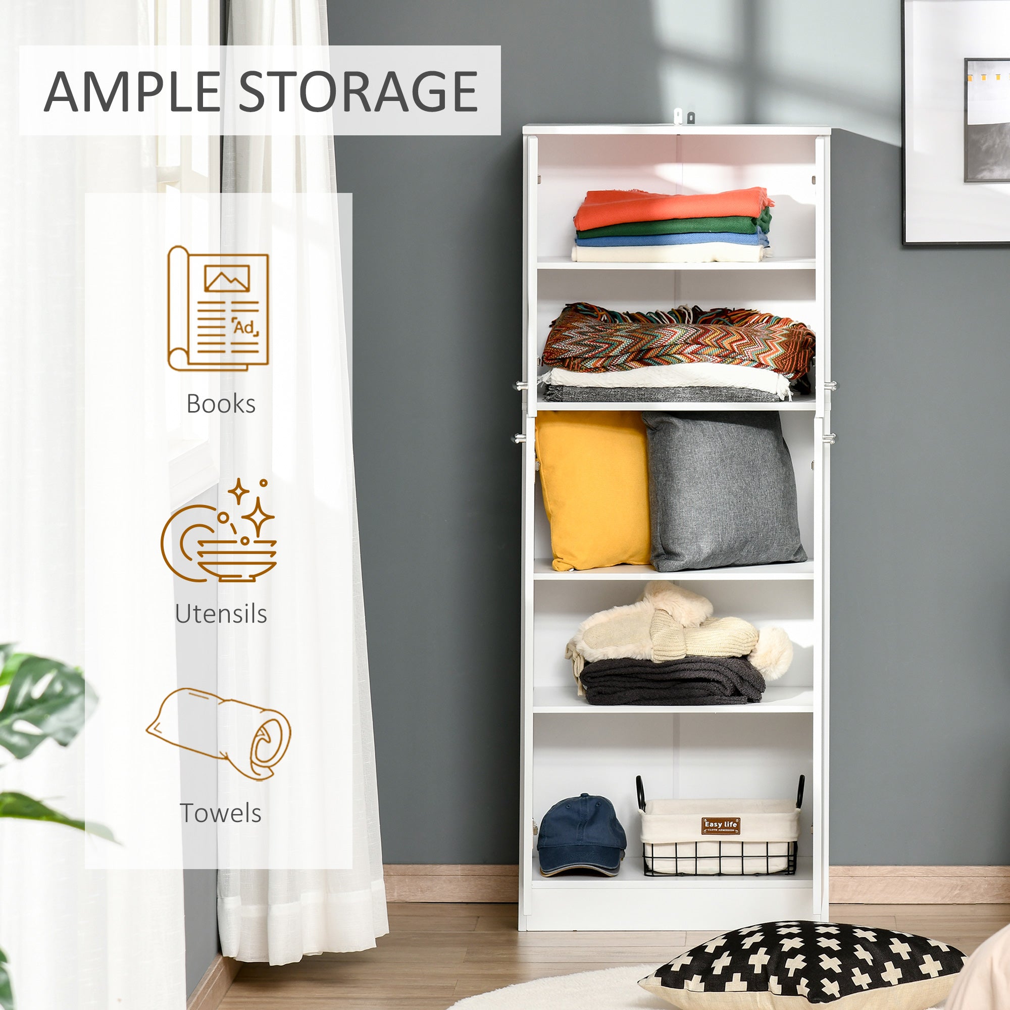 61" Pantry Cabinet - White Freestanding Storage with 2 Doors-Home Furnishings > Storage & Organization > Kitchen Pantry Cabinets-DECOROLALA