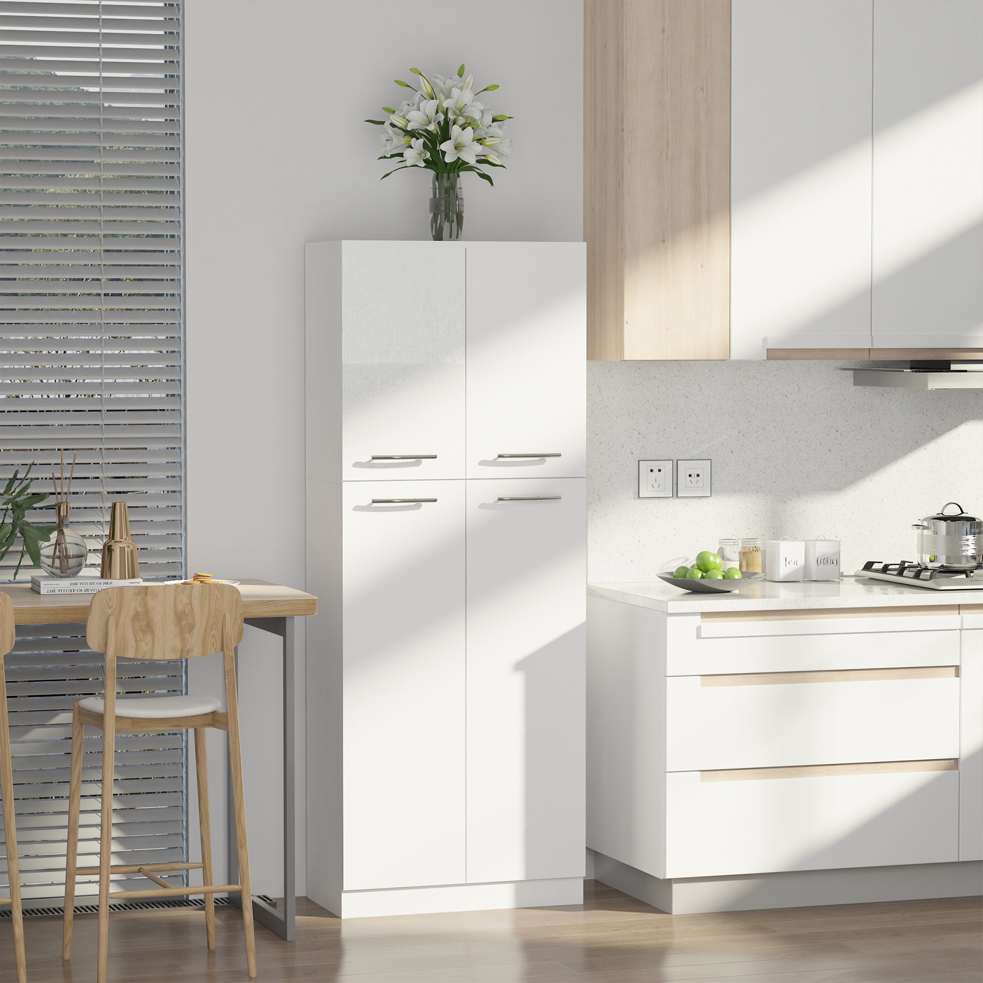 61" Pantry Cabinet - White Freestanding Storage with 2 Doors-Home Furnishings > Storage & Organization > Kitchen Pantry Cabinets-DECOROLALA