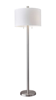 61" Silver Two Light Floor Lamp With White Fabric Drum Shade-Floor Lamps-DECOROLALA