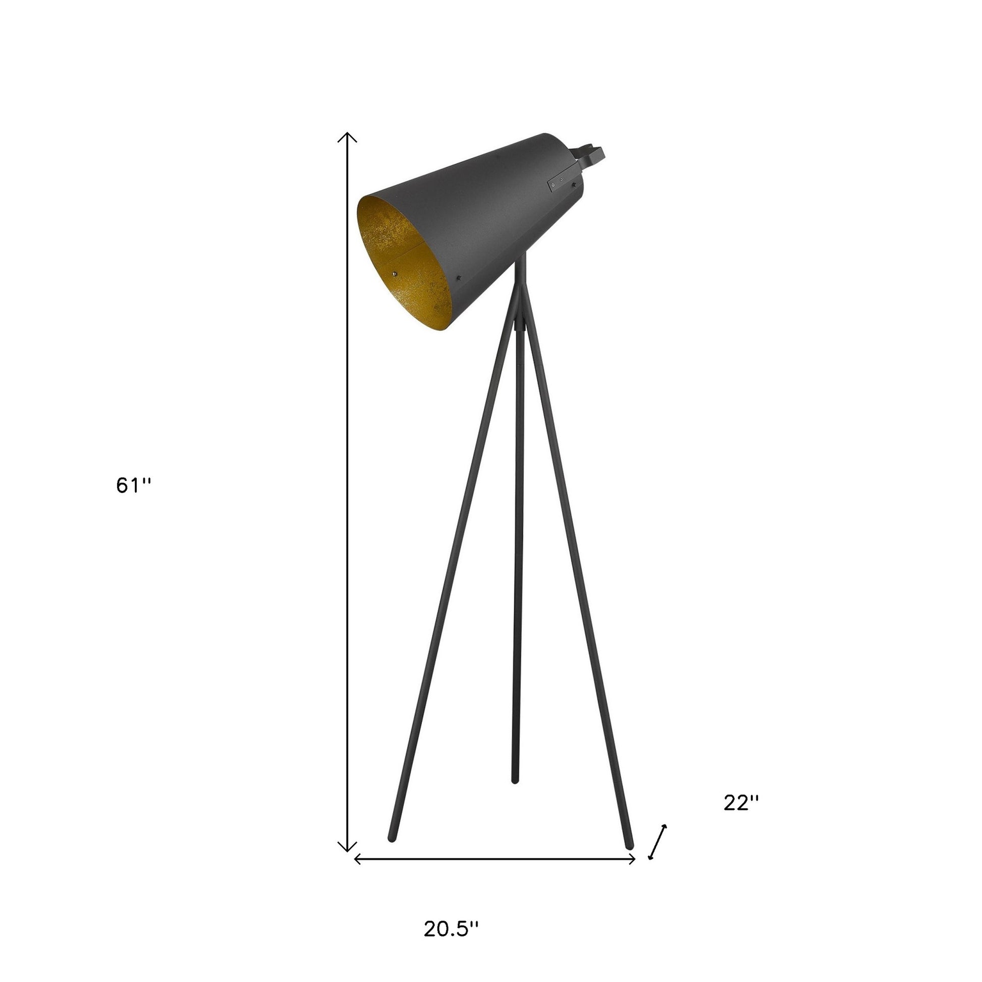 61" Tripod Floor Lamp With Gray Metal Cone Shade-Floor Lamps-DECOROLALA