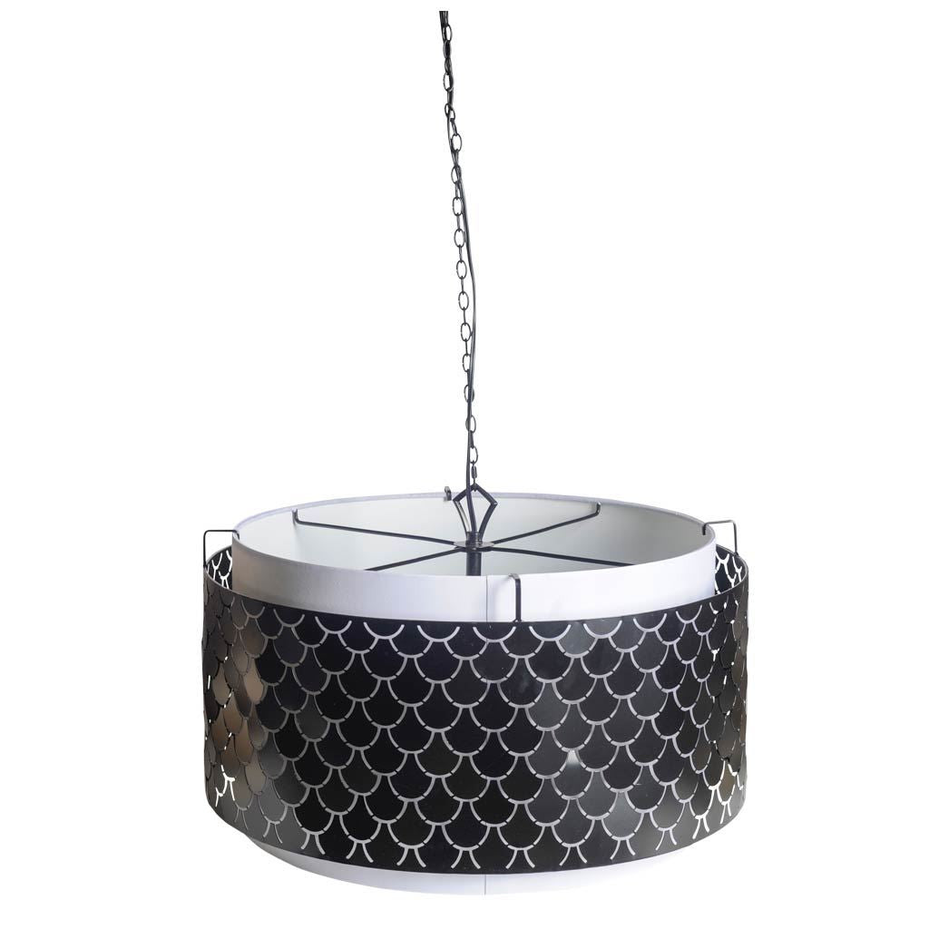 Charcoal Black And White Drum Metal Dimmable Chandelier With Black Shades-Chandeliers-DECOROLALA