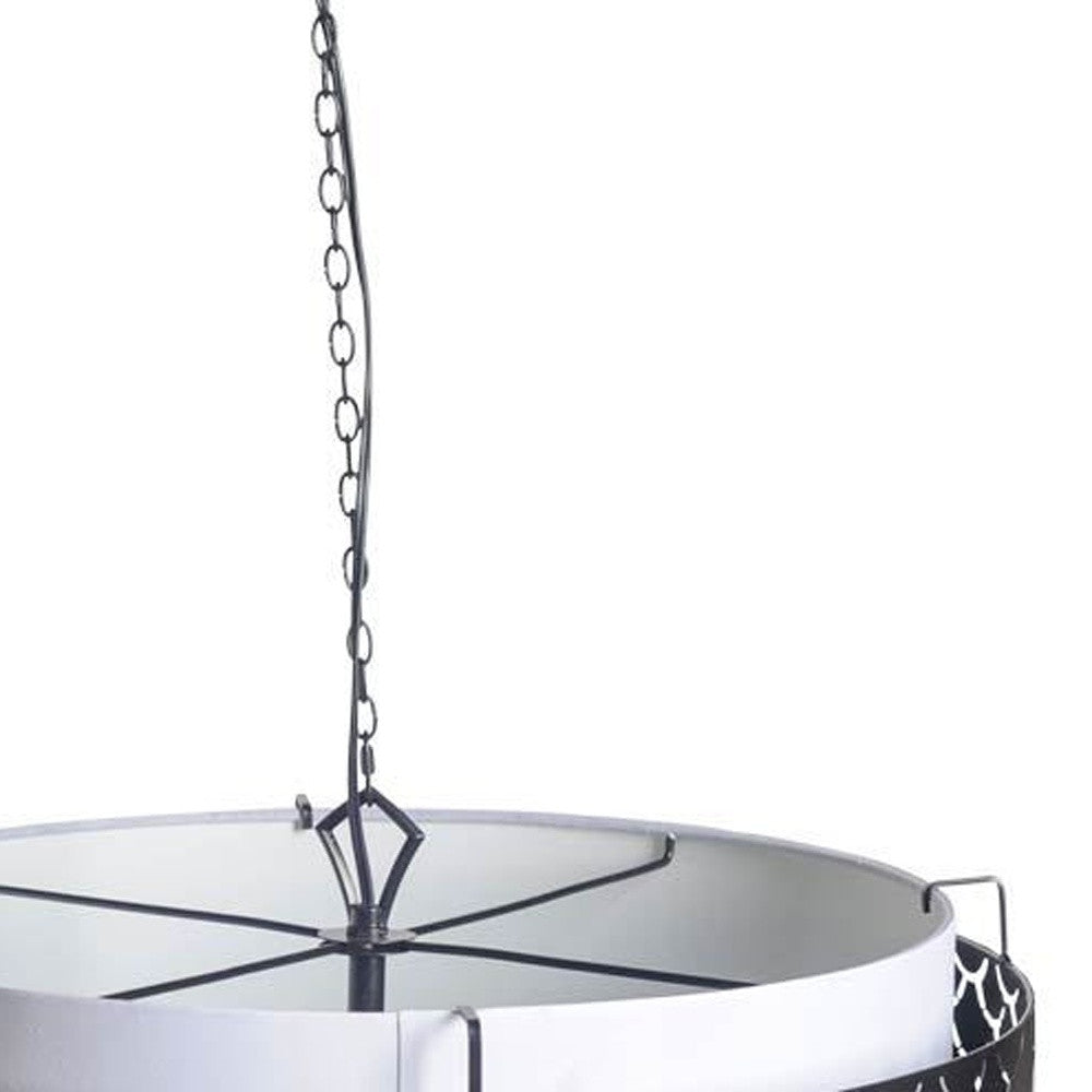 Charcoal Black And White Drum Metal Dimmable Chandelier With Black Shades-Chandeliers-DECOROLALA