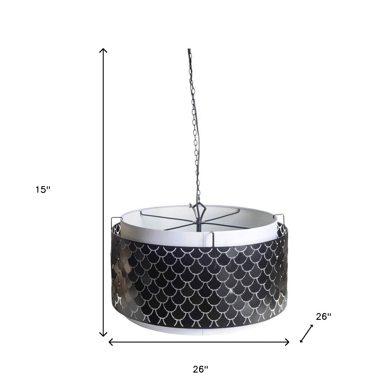 Charcoal Black And White Drum Metal Dimmable Chandelier With Black Shades-Chandeliers-DECOROLALA