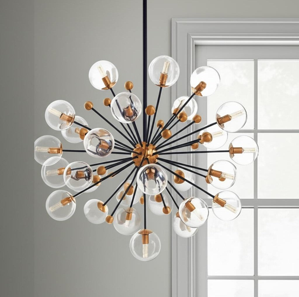 Black And Gold Sputnik Multi Light Metal and Glass Dimmable Chandelier With Clear Shades-Chandeliers-DECOROLALA