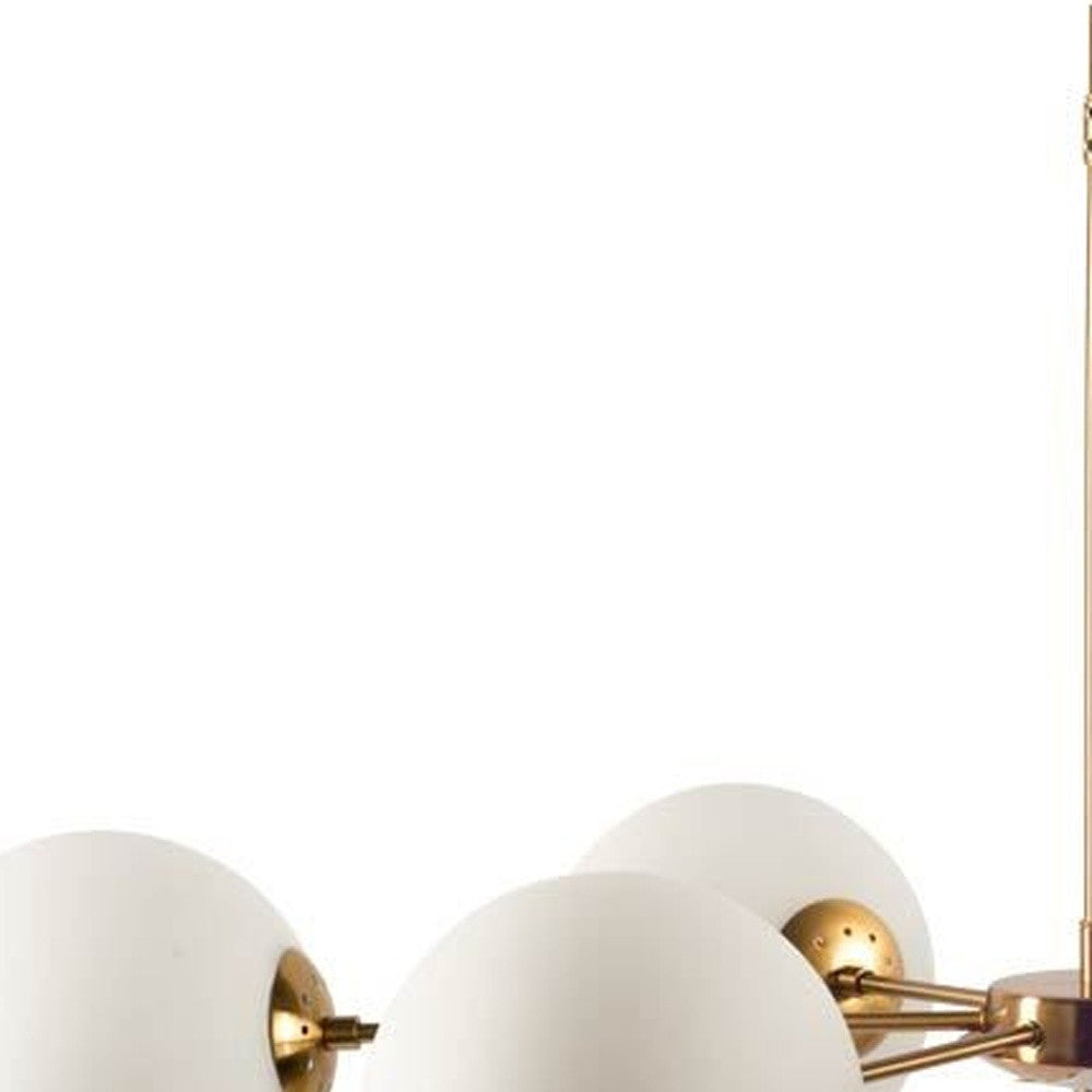 Gold Sputnik Six Light Frosted Metal Dimmable Chandelier With White Shades-Chandeliers-DECOROLALA
