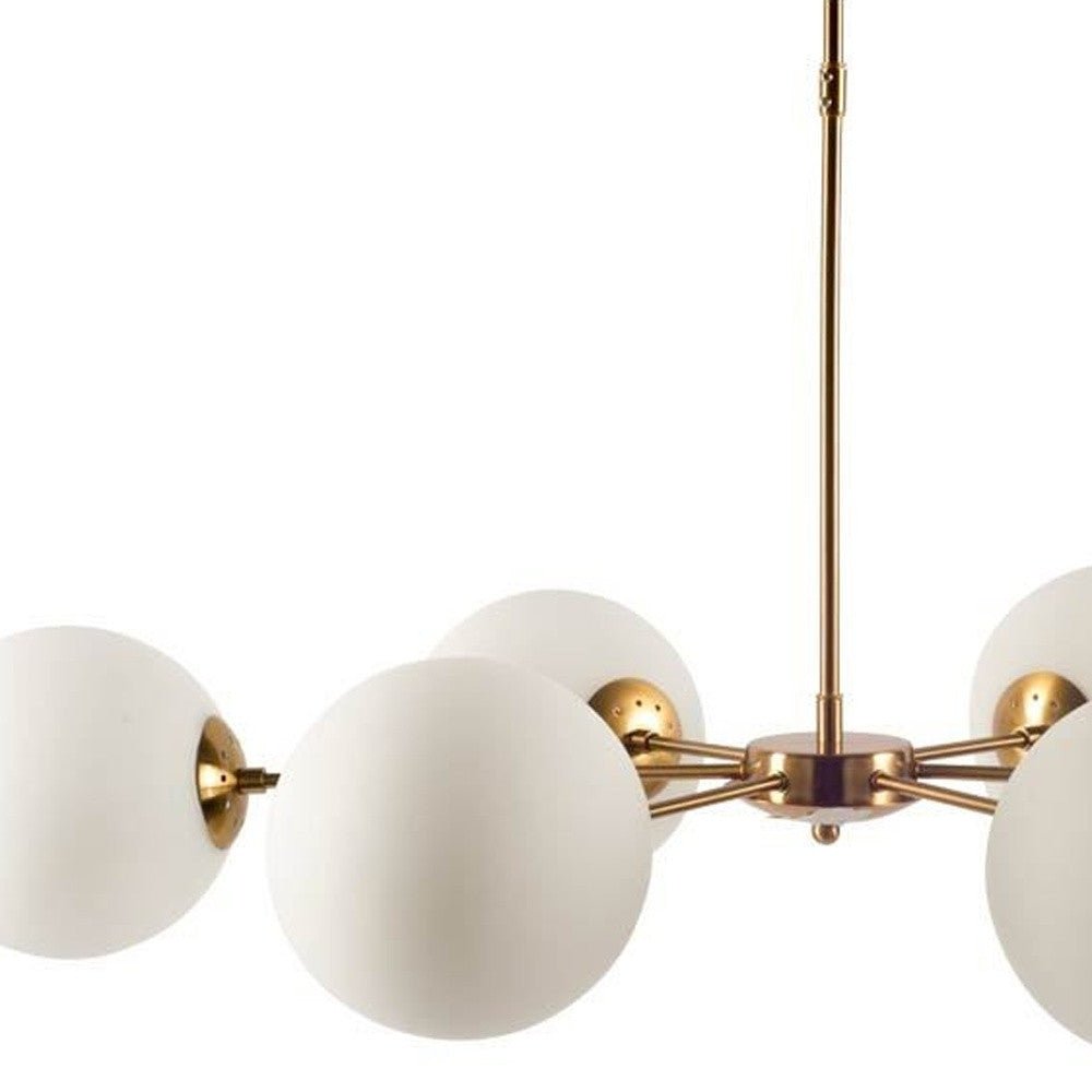 Gold Sputnik Six Light Frosted Metal Dimmable Chandelier With White Shades-Chandeliers-DECOROLALA