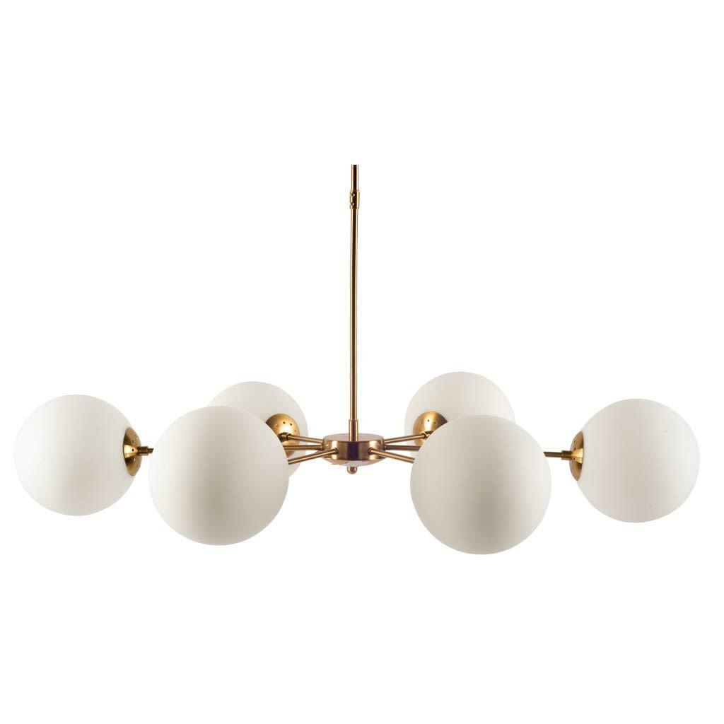 Gold Sputnik Six Light Frosted Metal Dimmable Chandelier With White Shades-Chandeliers-DECOROLALA
