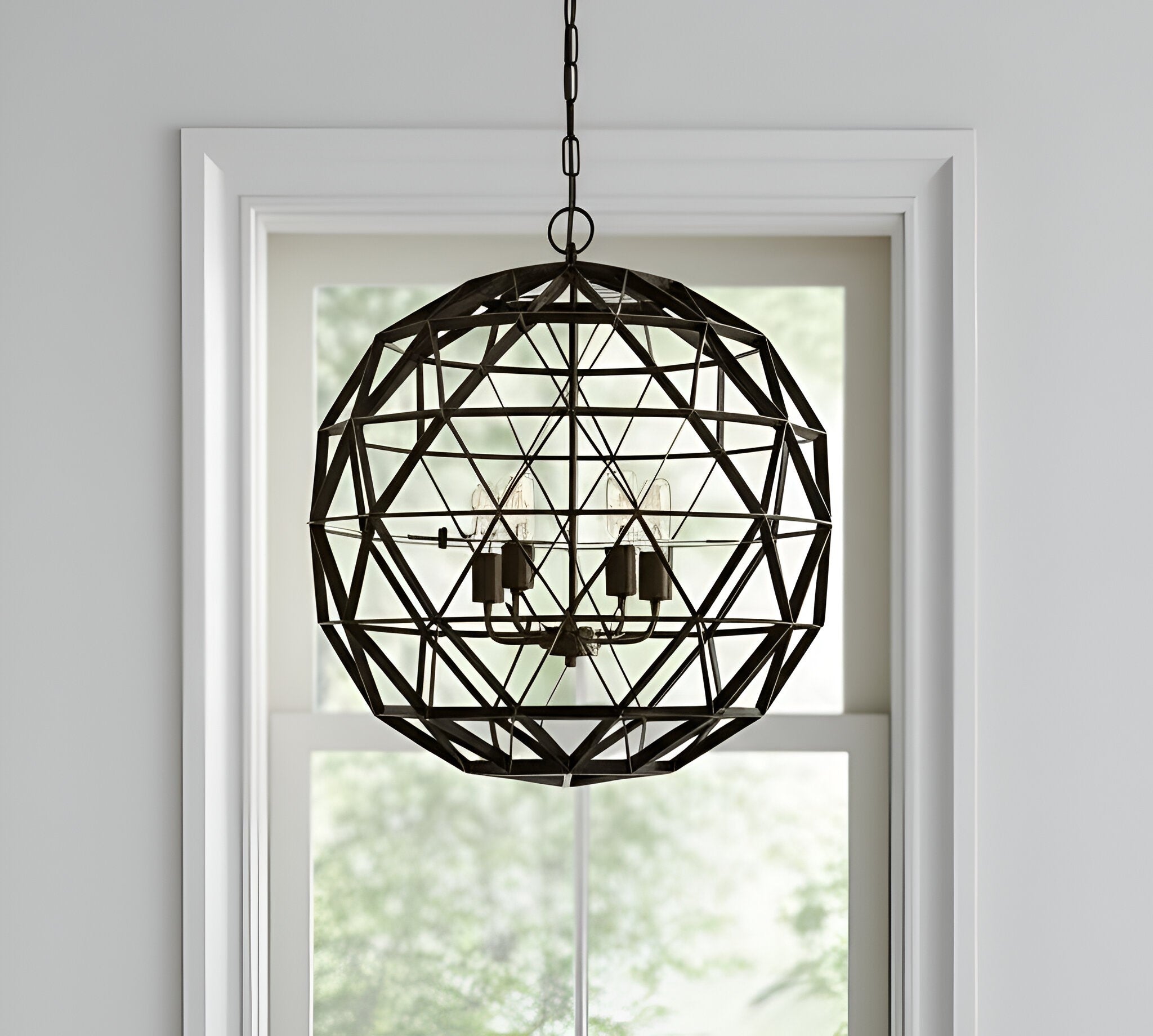 Black Caged Four Light Metal Dimmable Chandelier-Chandeliers-DECOROLALA