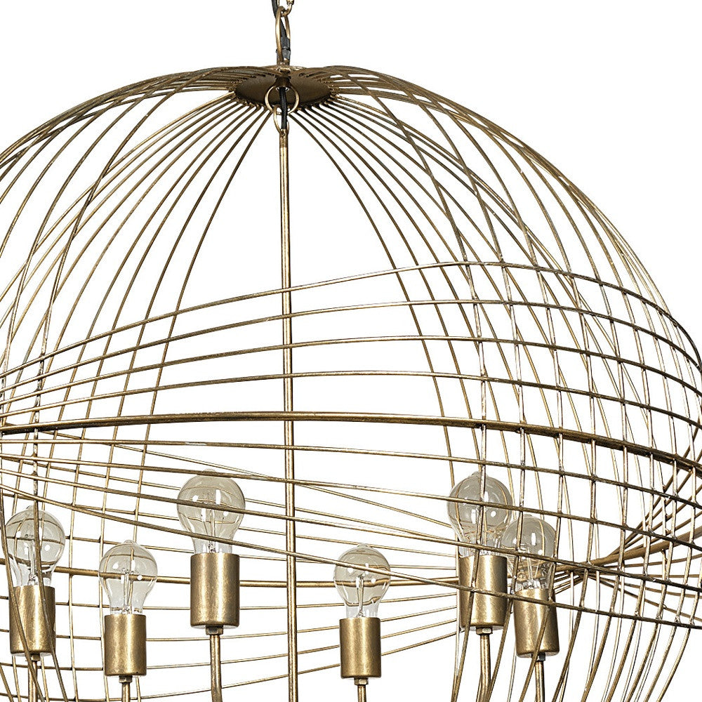 Gold Caged Six Light Metal and Glass Dimmable Chandelier With Gold Shades-Chandeliers-DECOROLALA