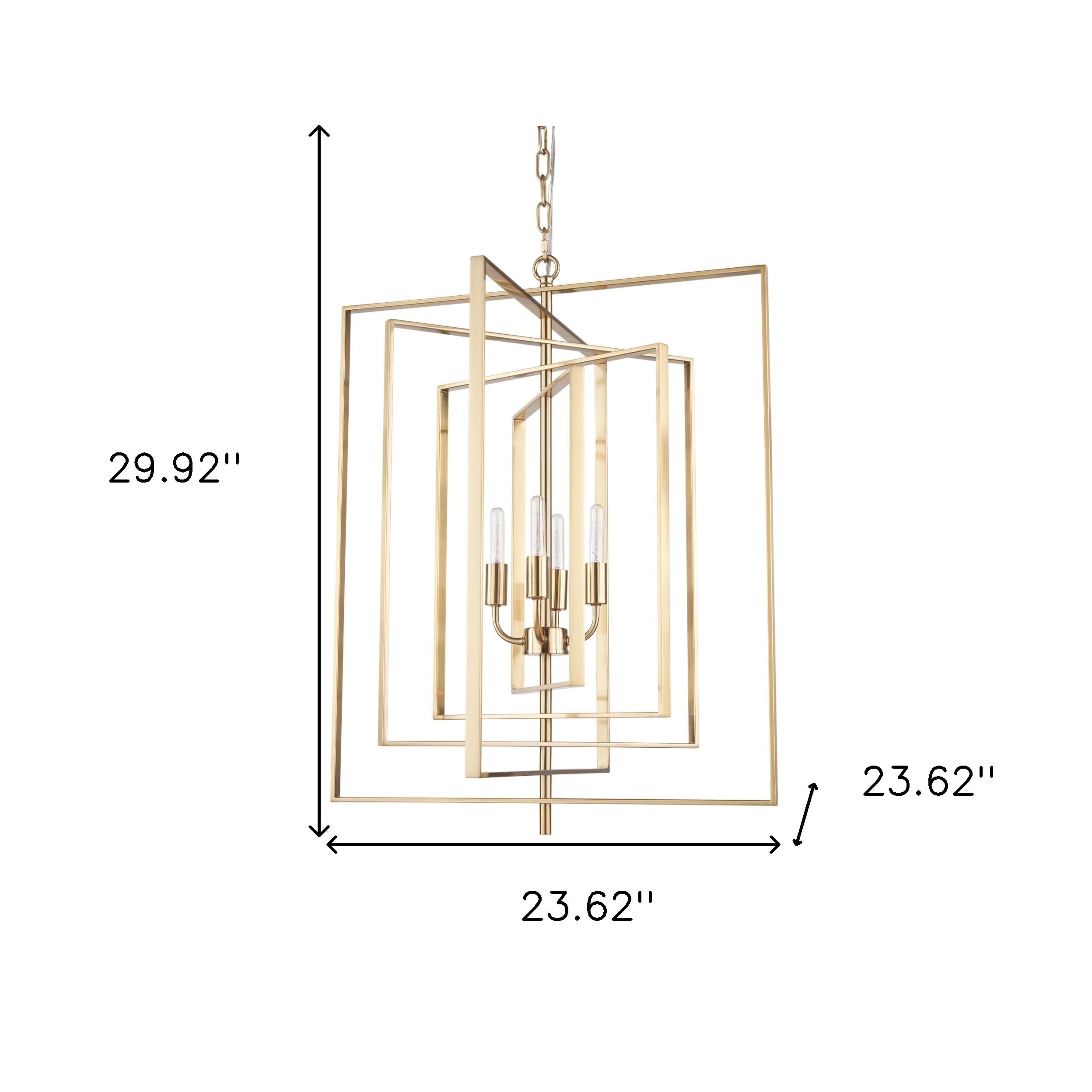 Antiqued Gold Geometric Four Light Metal Dimmable Chandelier-Chandeliers-DECOROLALA