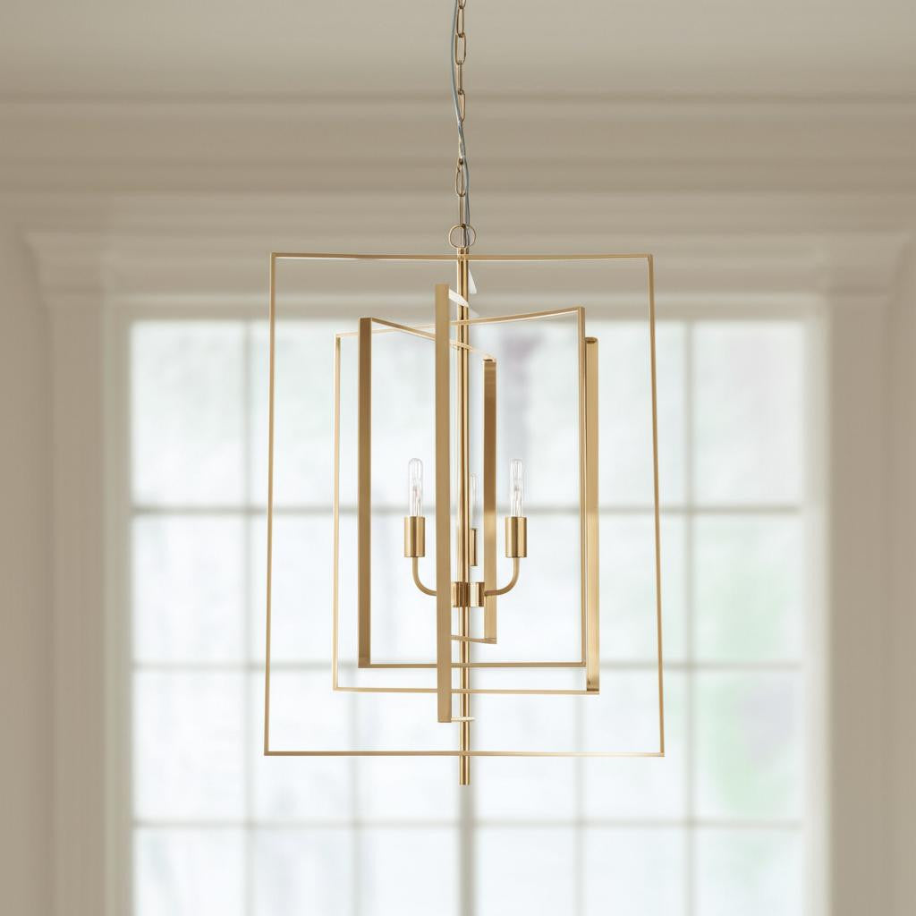 Antiqued Gold Geometric Four Light Metal Dimmable Chandelier-Chandeliers-DECOROLALA