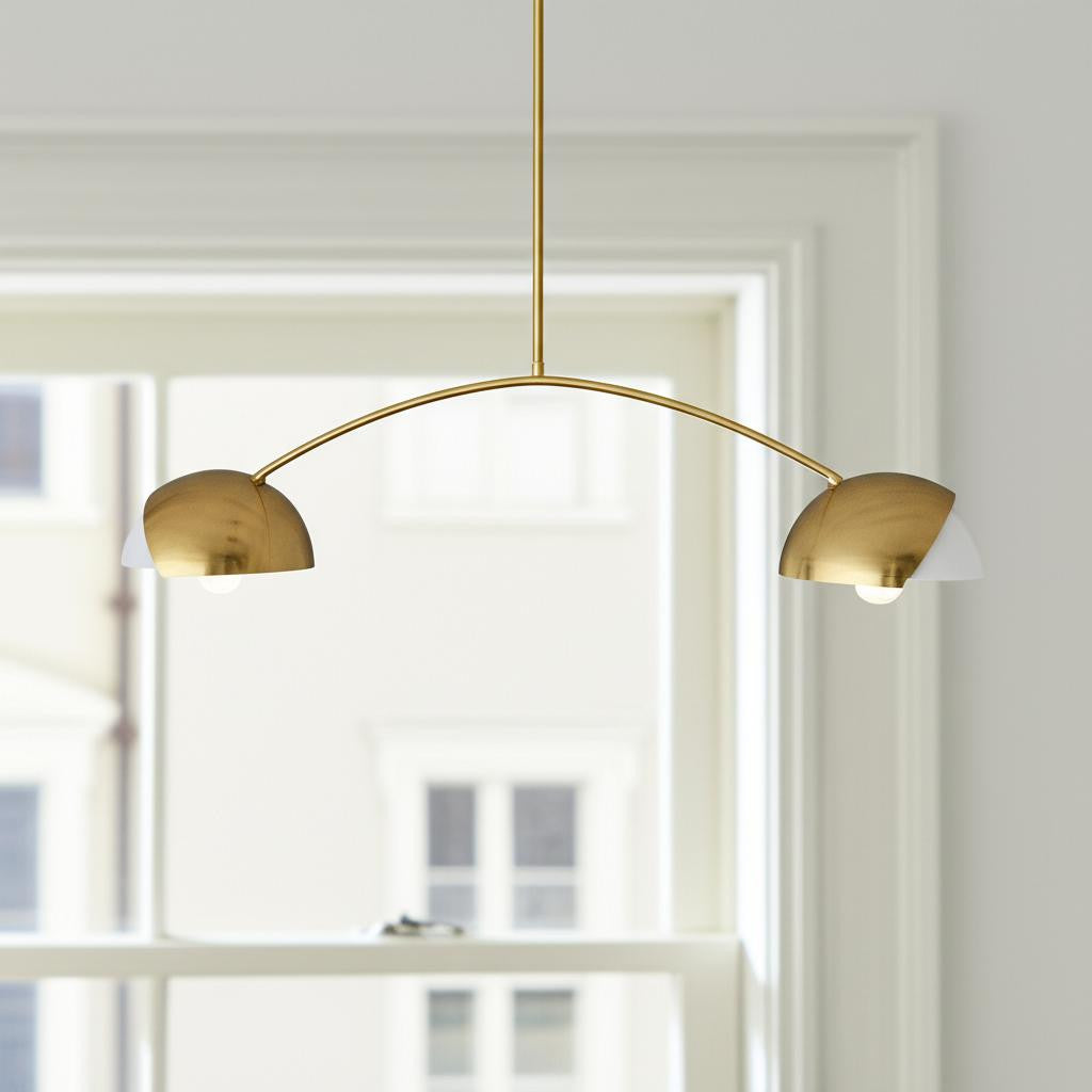 Brass Two Light Metal Dimmable Chandelier With White Shades-Chandeliers-DECOROLALA