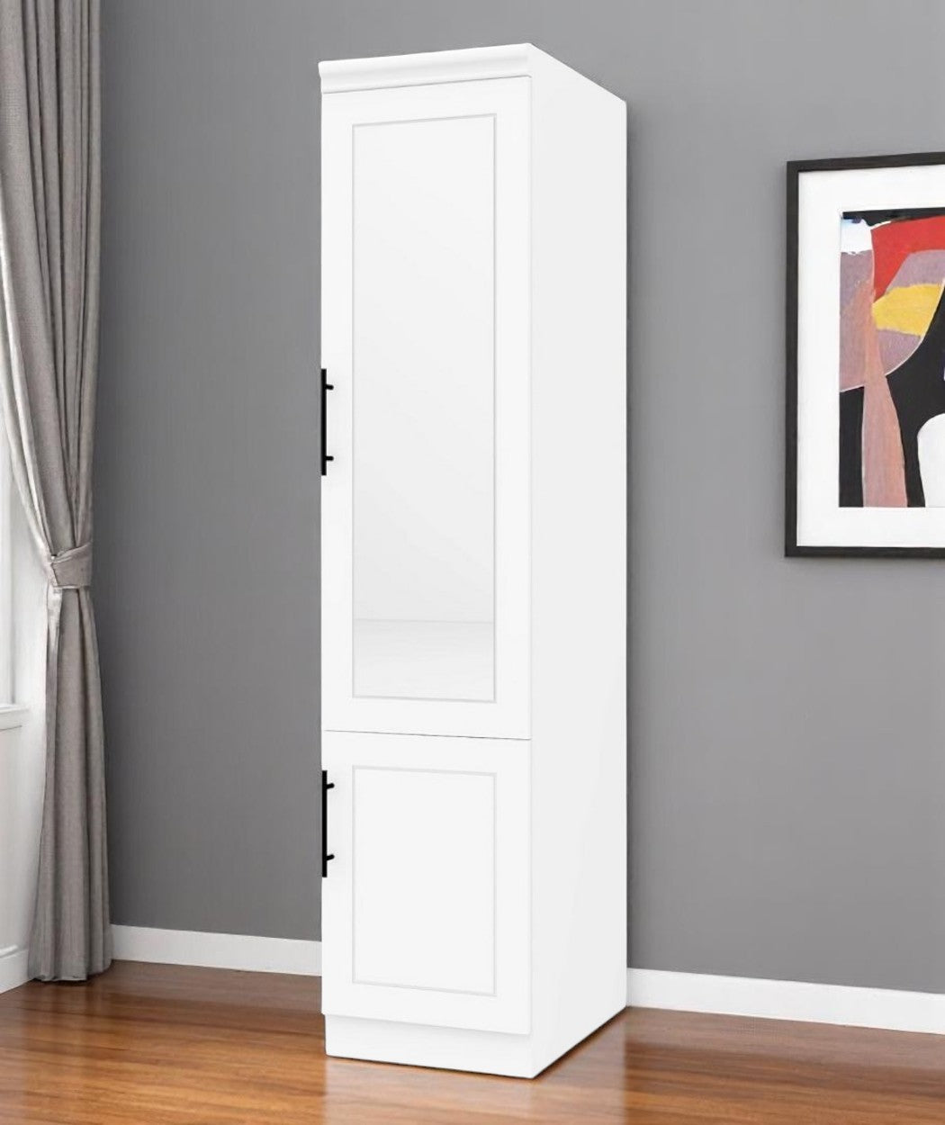 71" White Wood Mirrored Two Door Combo Dresser-Dressers-DECOROLALA