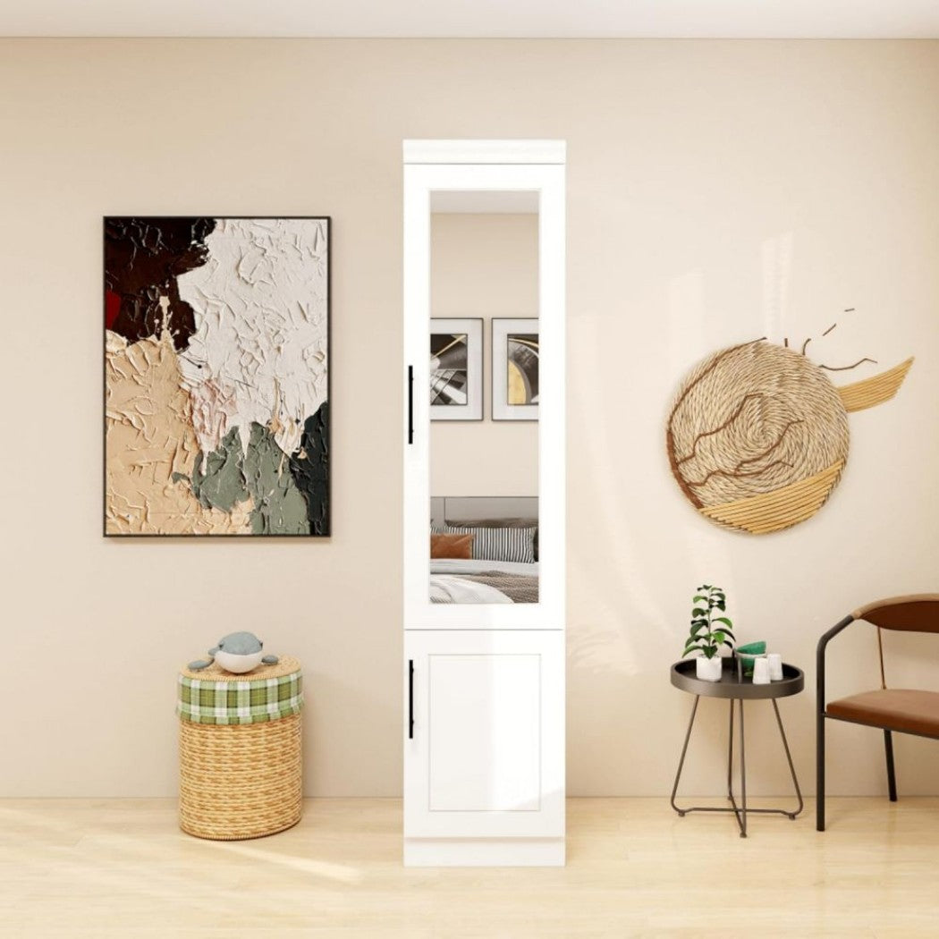 71" White Wood Mirrored Two Door Combo Dresser-Dressers-DECOROLALA