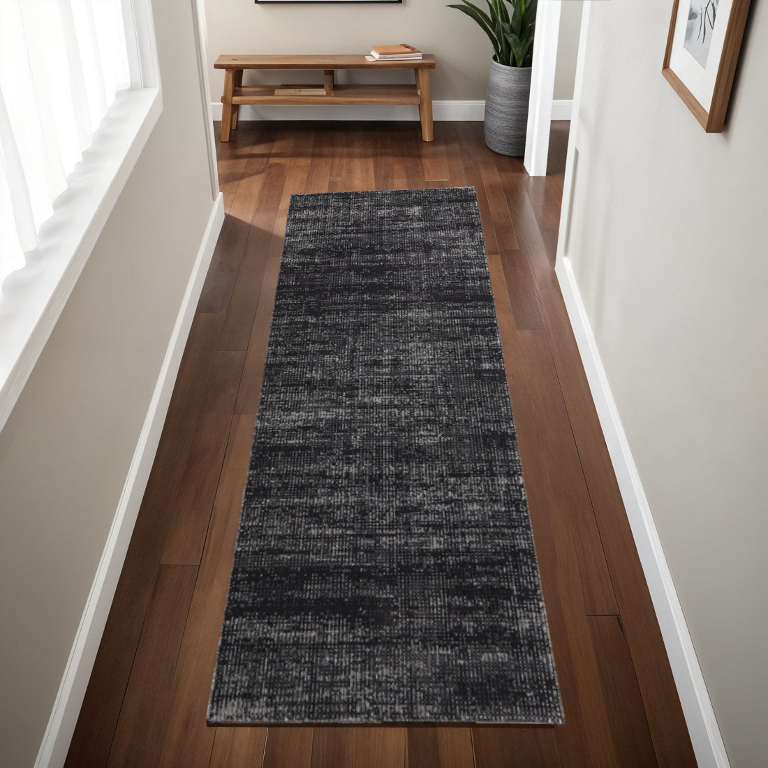 8' Black And Gray Runner Rug-0