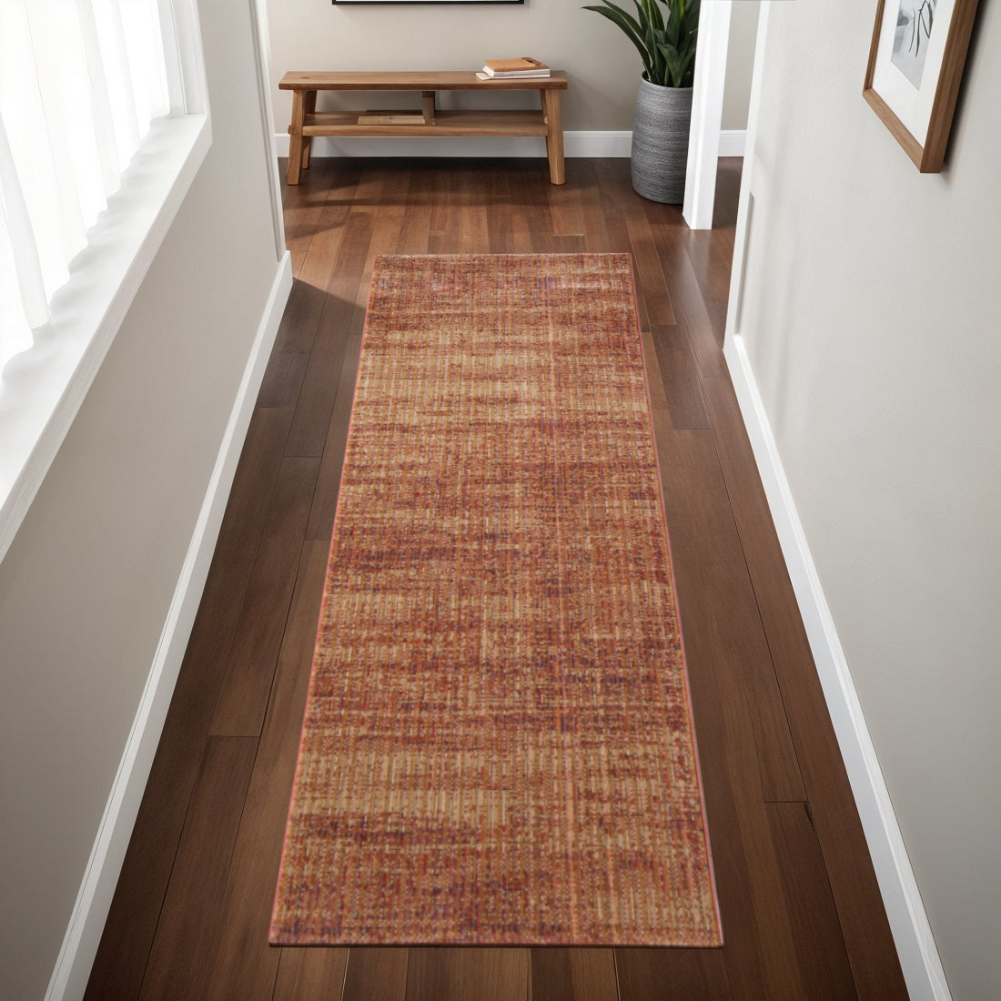 8' Tan And Brown Runner Rug-0