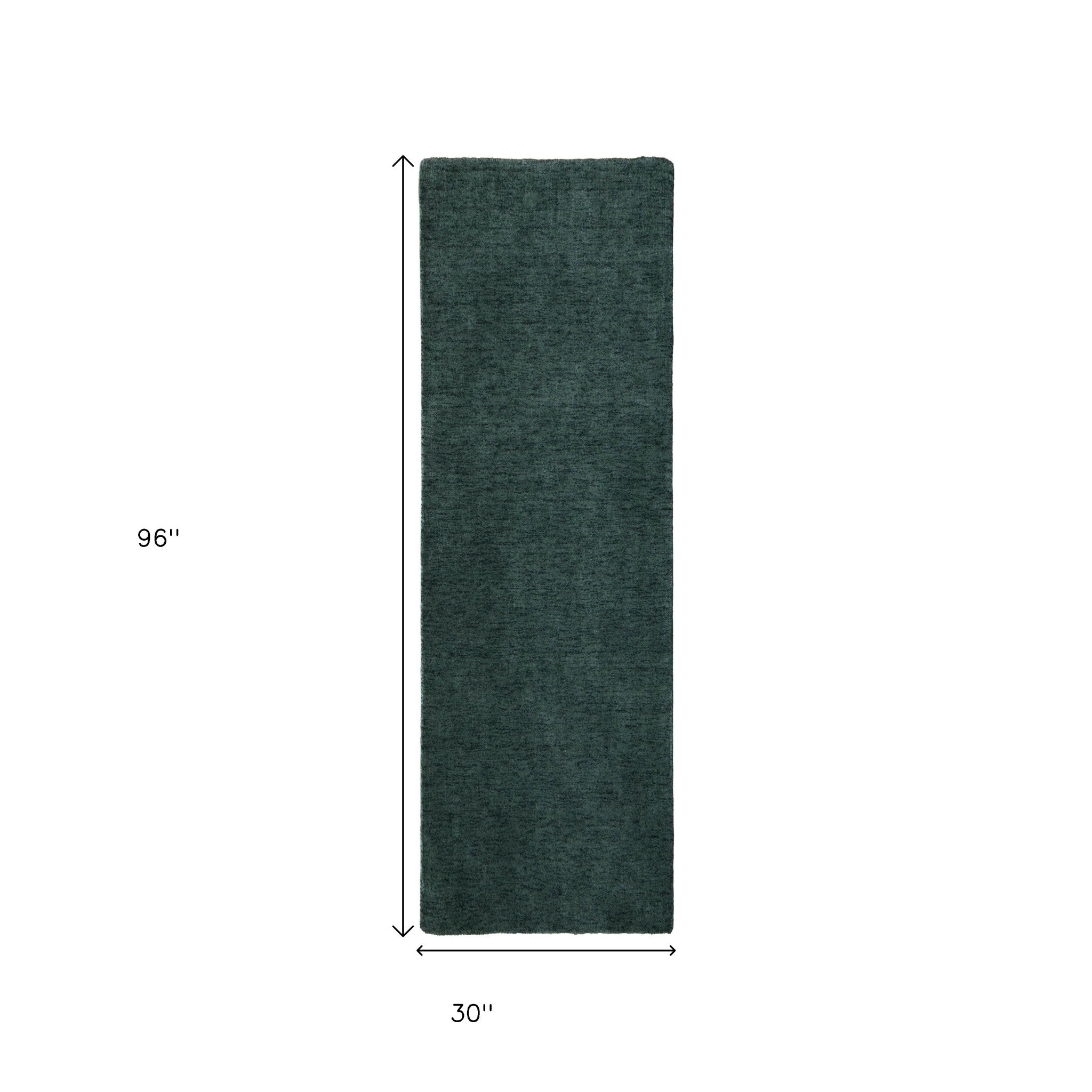 8' Green Hand Woven Runner Rug-2