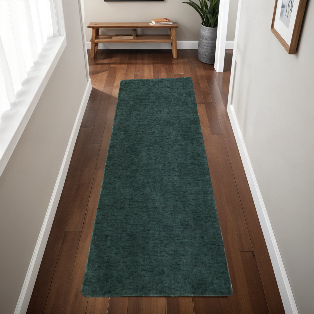 8' Green Hand Woven Runner Rug-0
