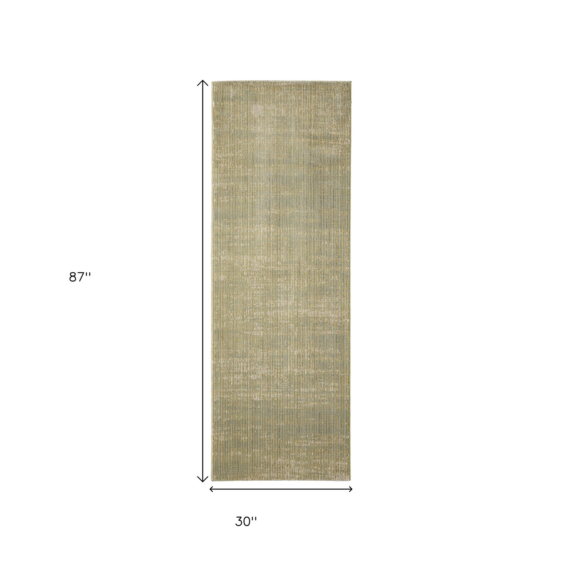 8' Green And Tan Runner Rug-2
