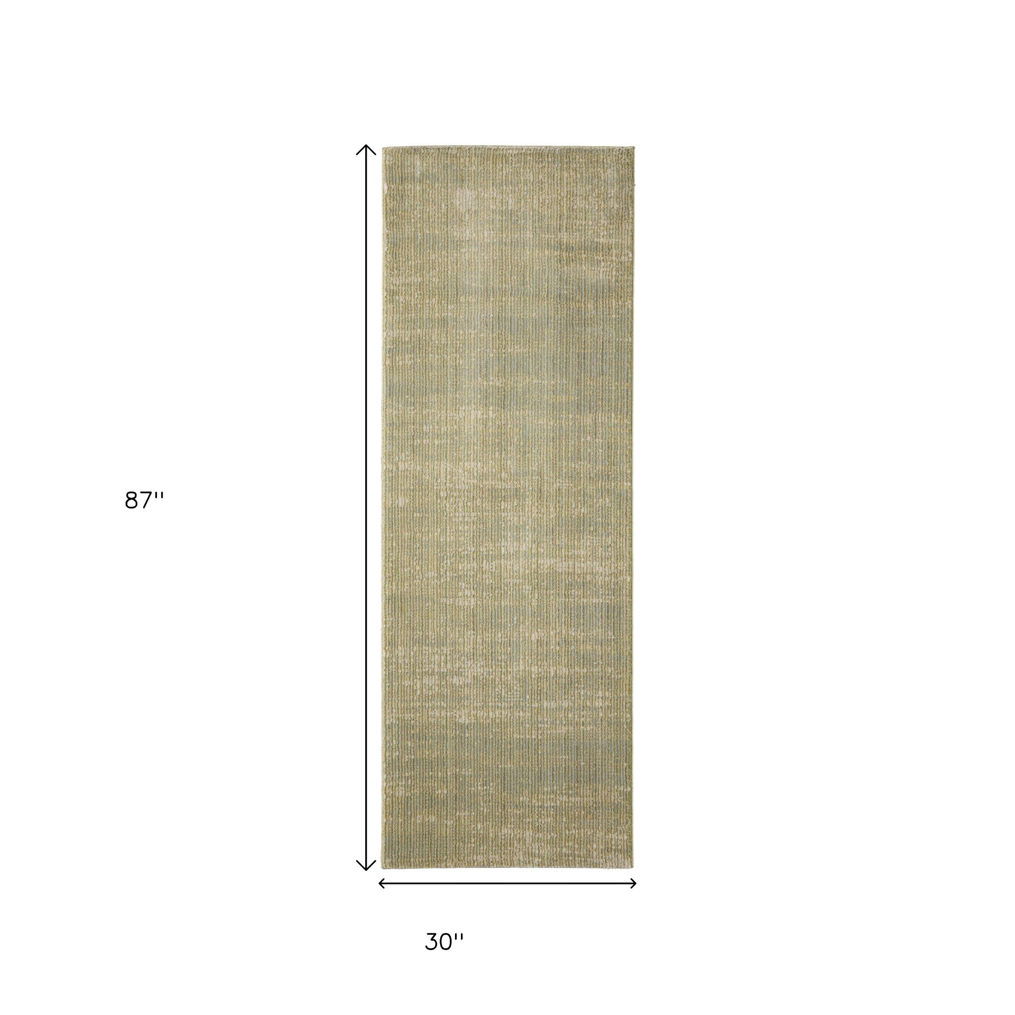 8' Green And Tan Runner Rug-2