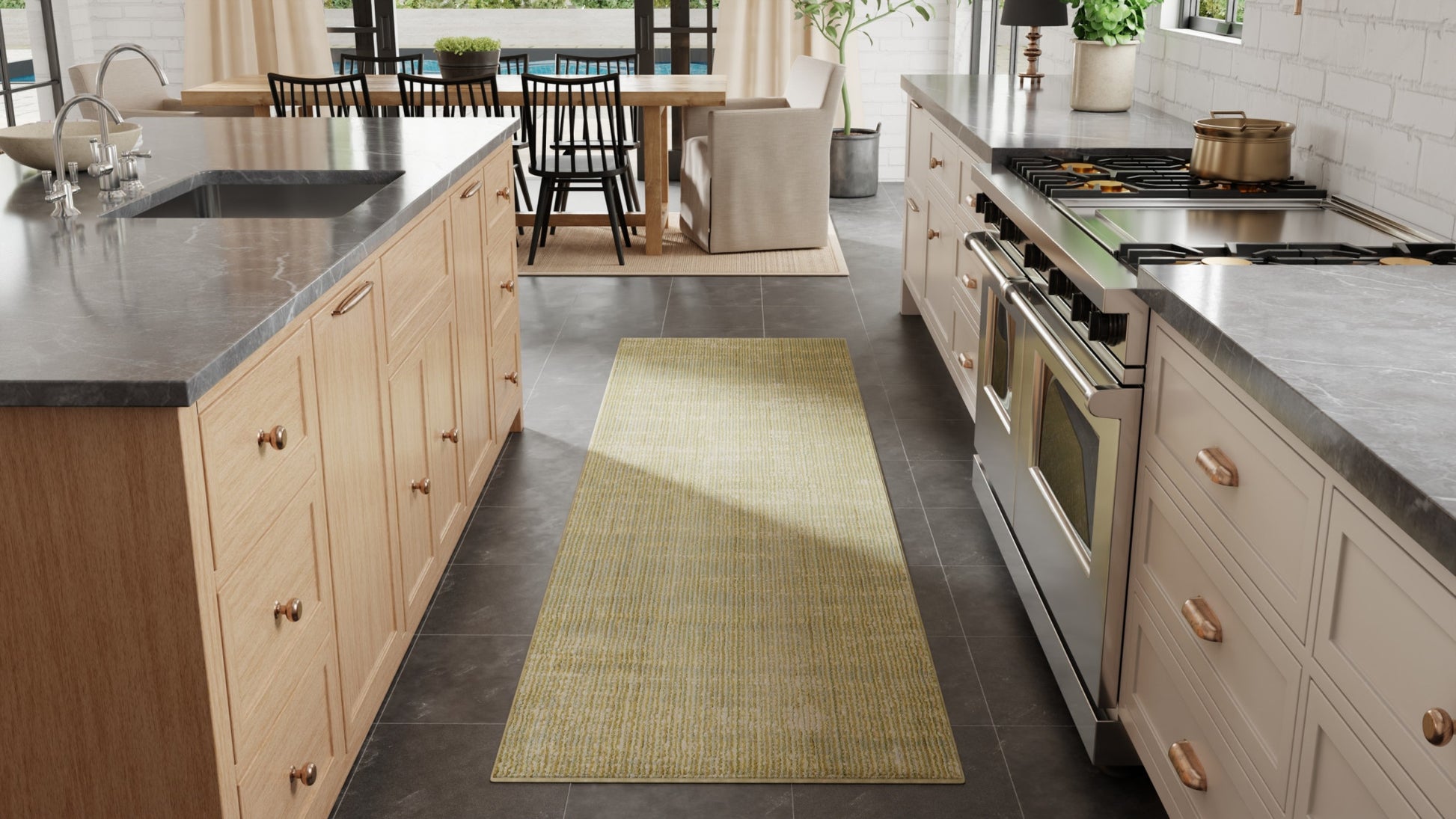 8' Green And Tan Runner Rug-7