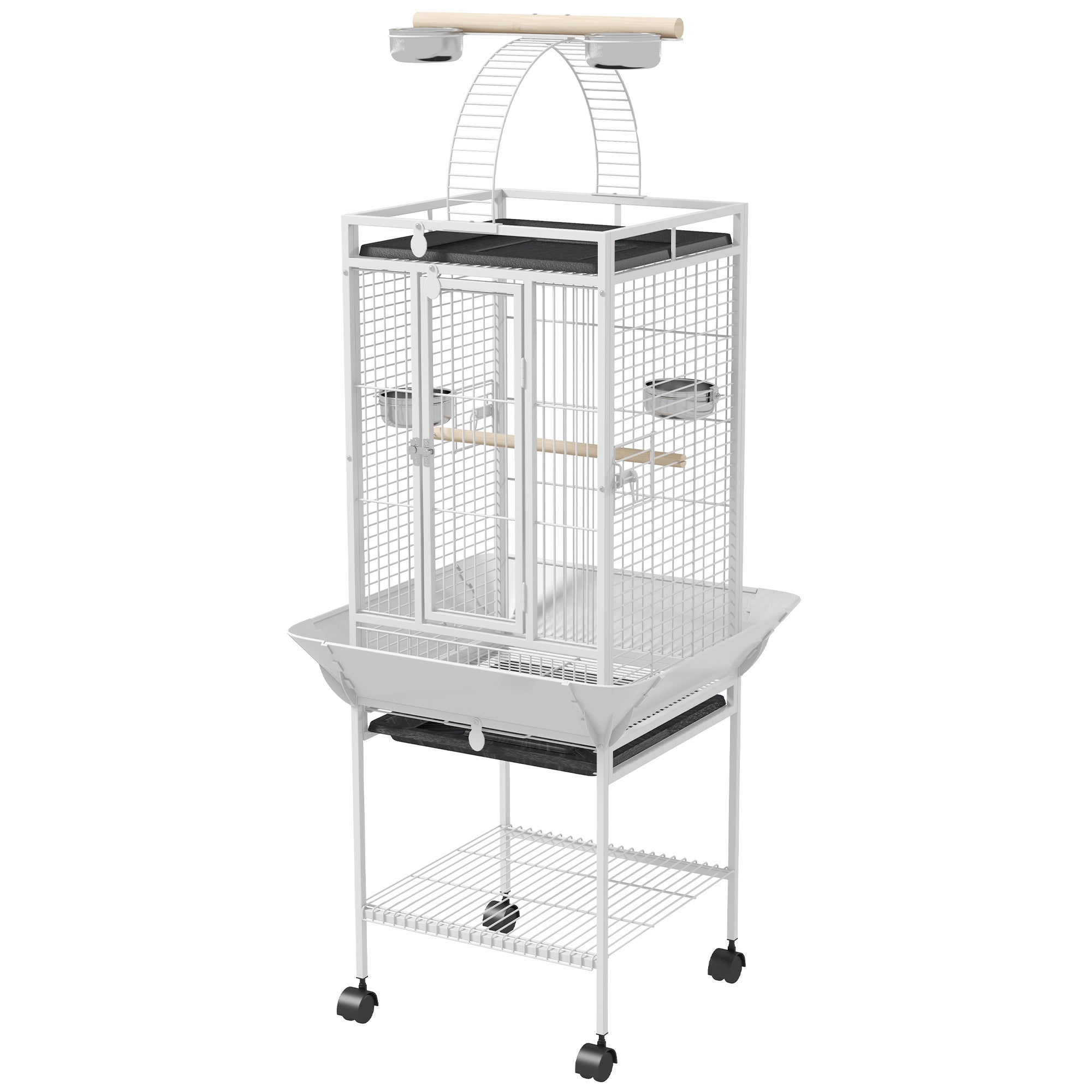 61.5" Bird Cage with Rolling Stand and Play Top - White-Birds-DECOROLALA