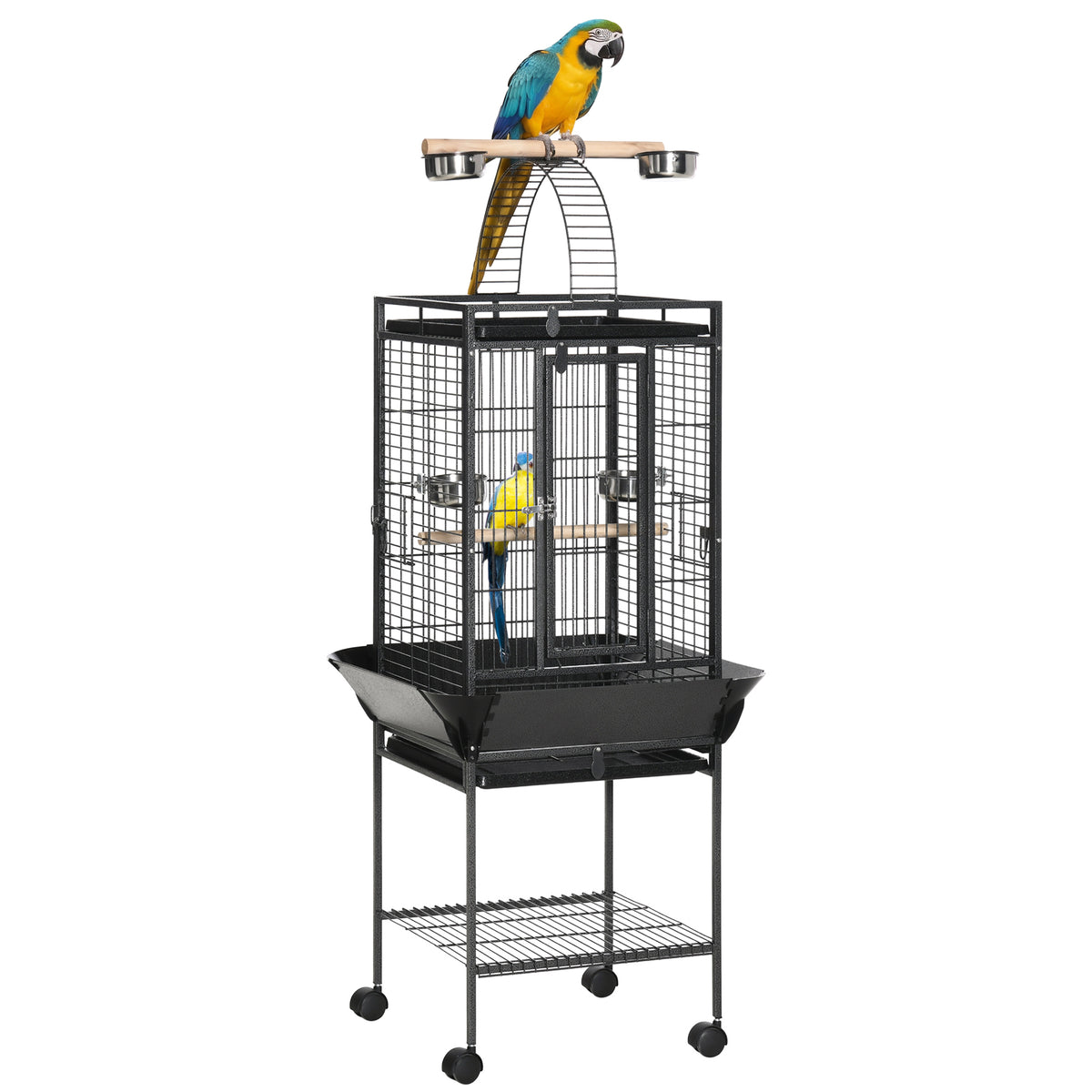 61.5" Bird Cage with Stand and Play Top - Gray Steel-Birds-DECOROLALA