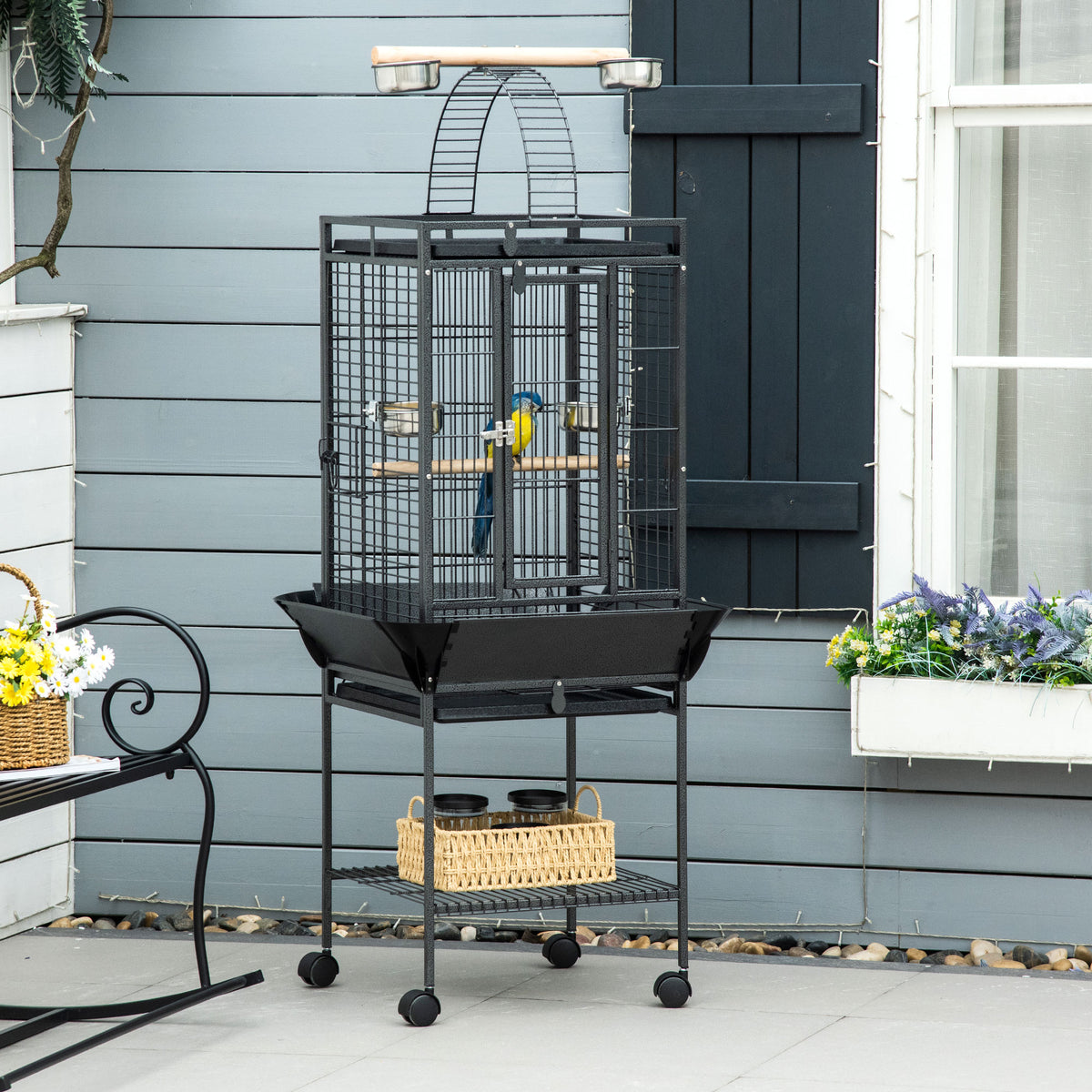 61.5" Bird Cage with Stand and Play Top - Gray Steel-Birds-DECOROLALA