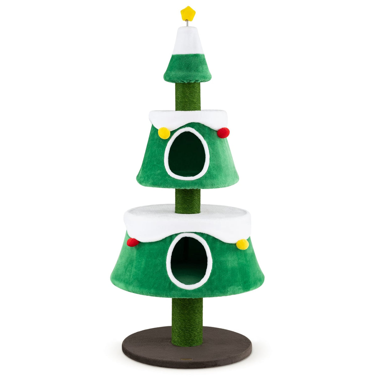 61.5" Cat Christmas Tree for Indoor Kittens with 2 Large Condos Star Spring Toy and Decorative Balls-Green-Cat Trees & Scratchers-DECOROLALA