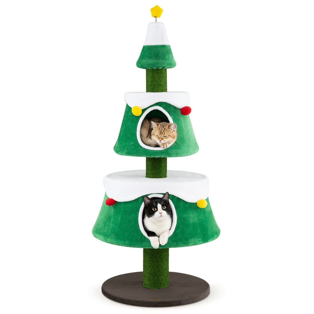 61.5" Cat Christmas Tree for Indoor Kittens with 2 Large Condos Star Spring Toy and Decorative Balls-Green-Cat Trees & Scratchers-DECOROLALA