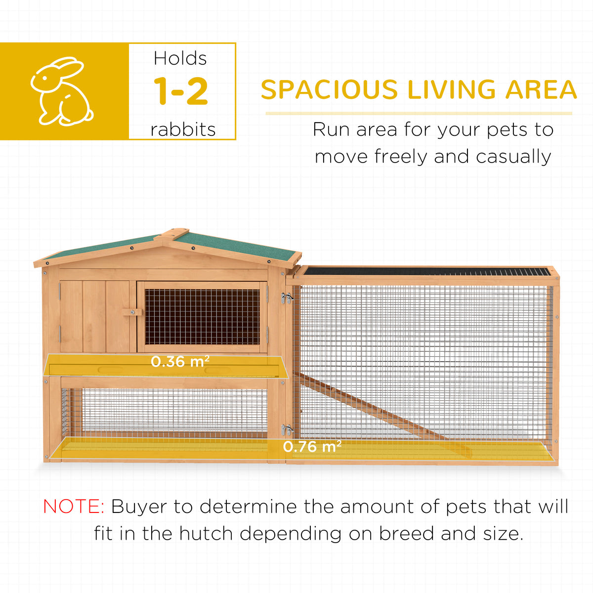 62" 2-Story Wooden Rabbit Hutch with Detachable Run - Natural-Small Animals-DECOROLALA