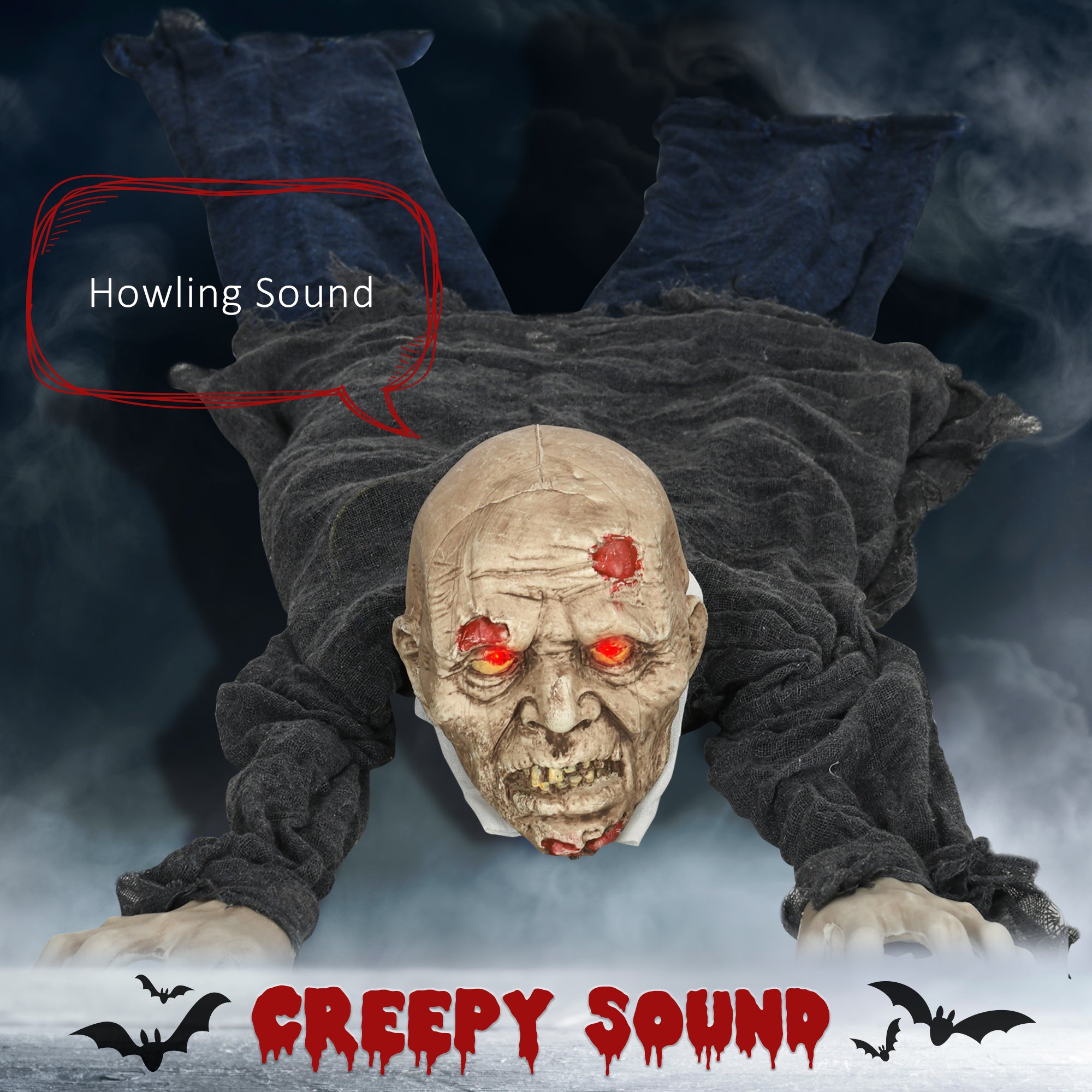 62" Animated Crawling Zombie Halloween Decoration-Home Furnishings > Holiday & Seasonal > Halloween Decorations-DECOROLALA