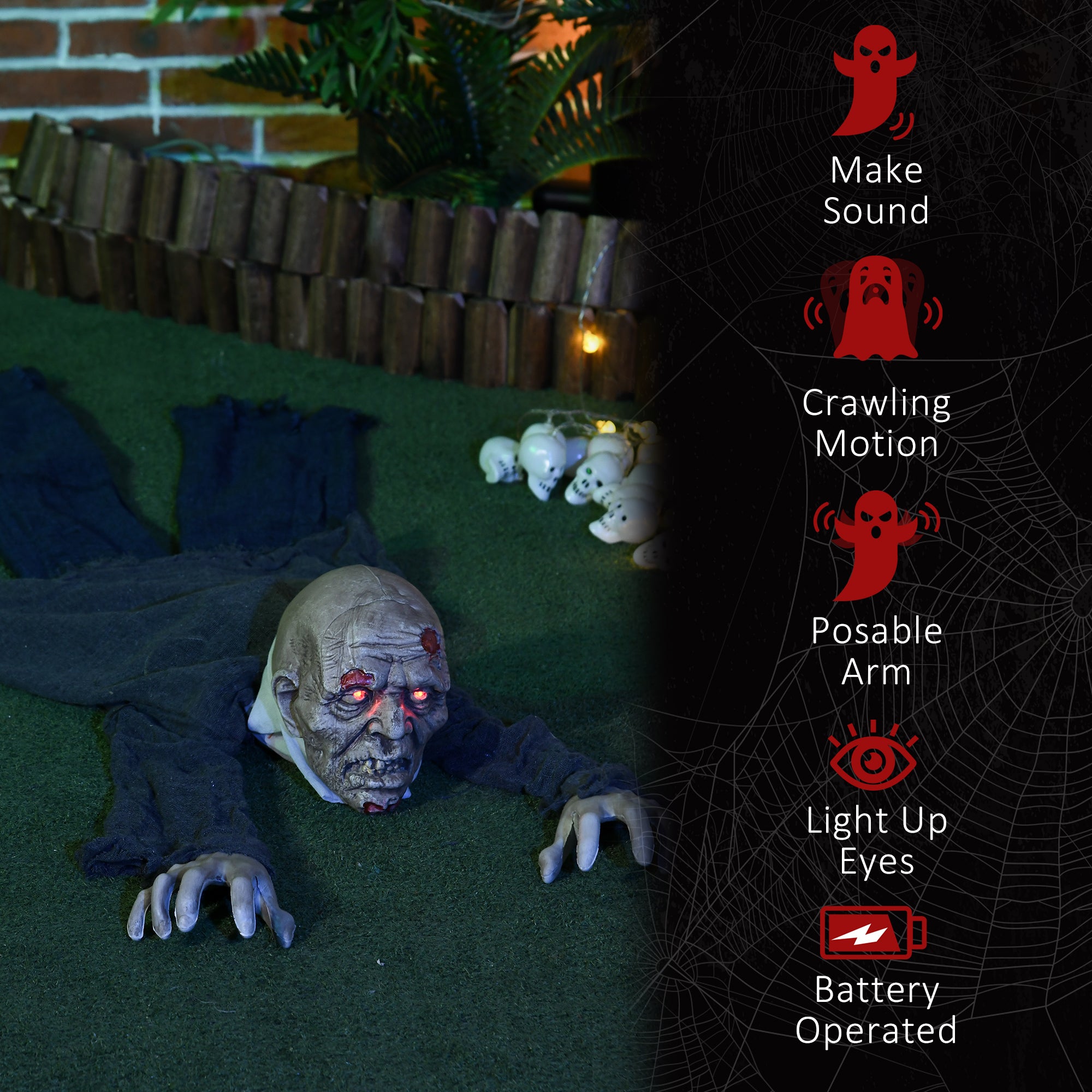 62" Animated Crawling Zombie Halloween Decoration-Home Furnishings > Holiday & Seasonal > Halloween Decorations-DECOROLALA