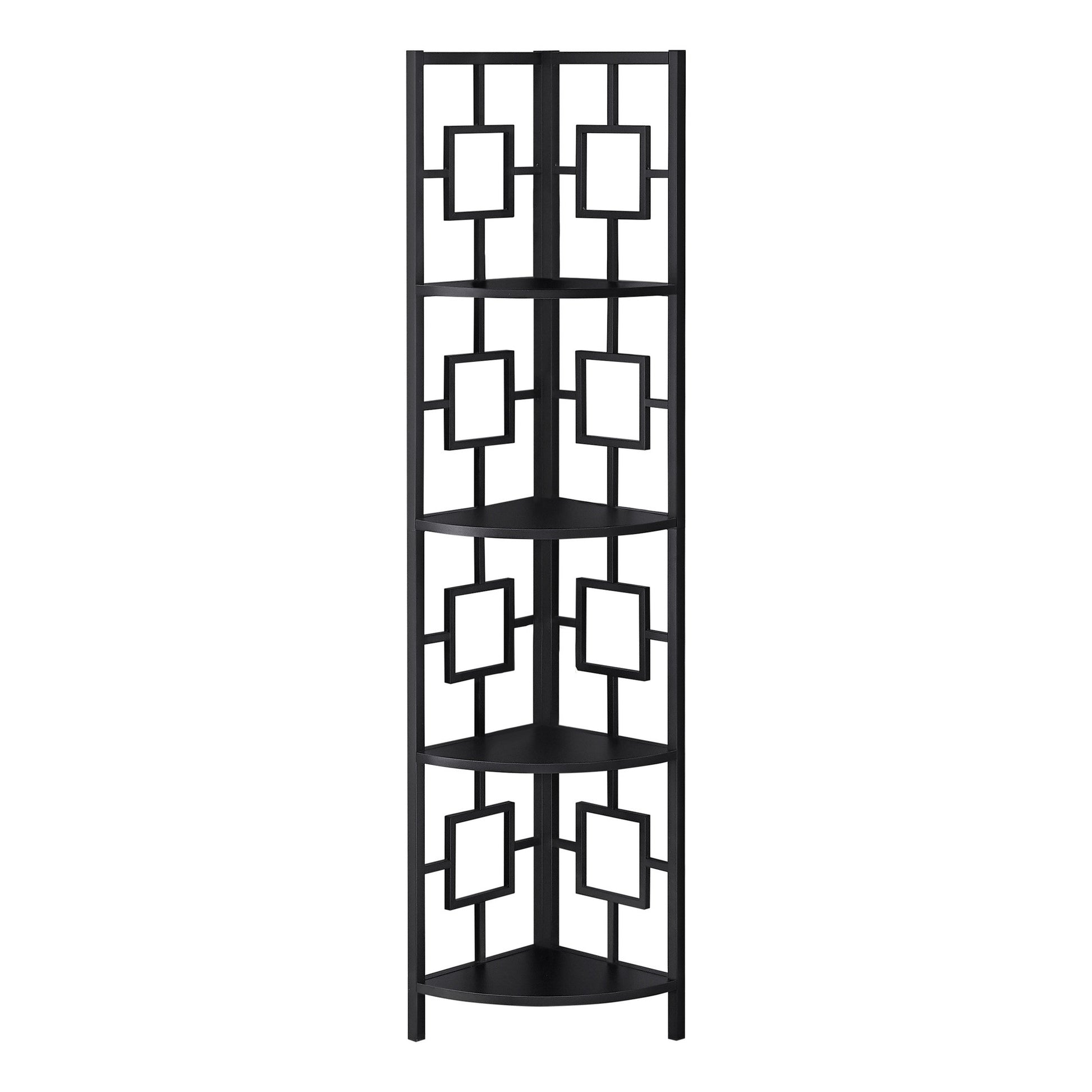 62" Black Metal Corner Bookcase-Bookcases-DECOROLALA