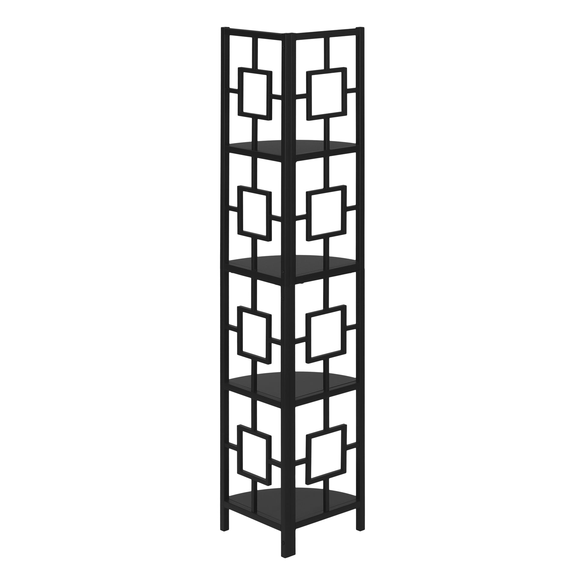 62" Black Metal Corner Bookcase-Bookcases-DECOROLALA