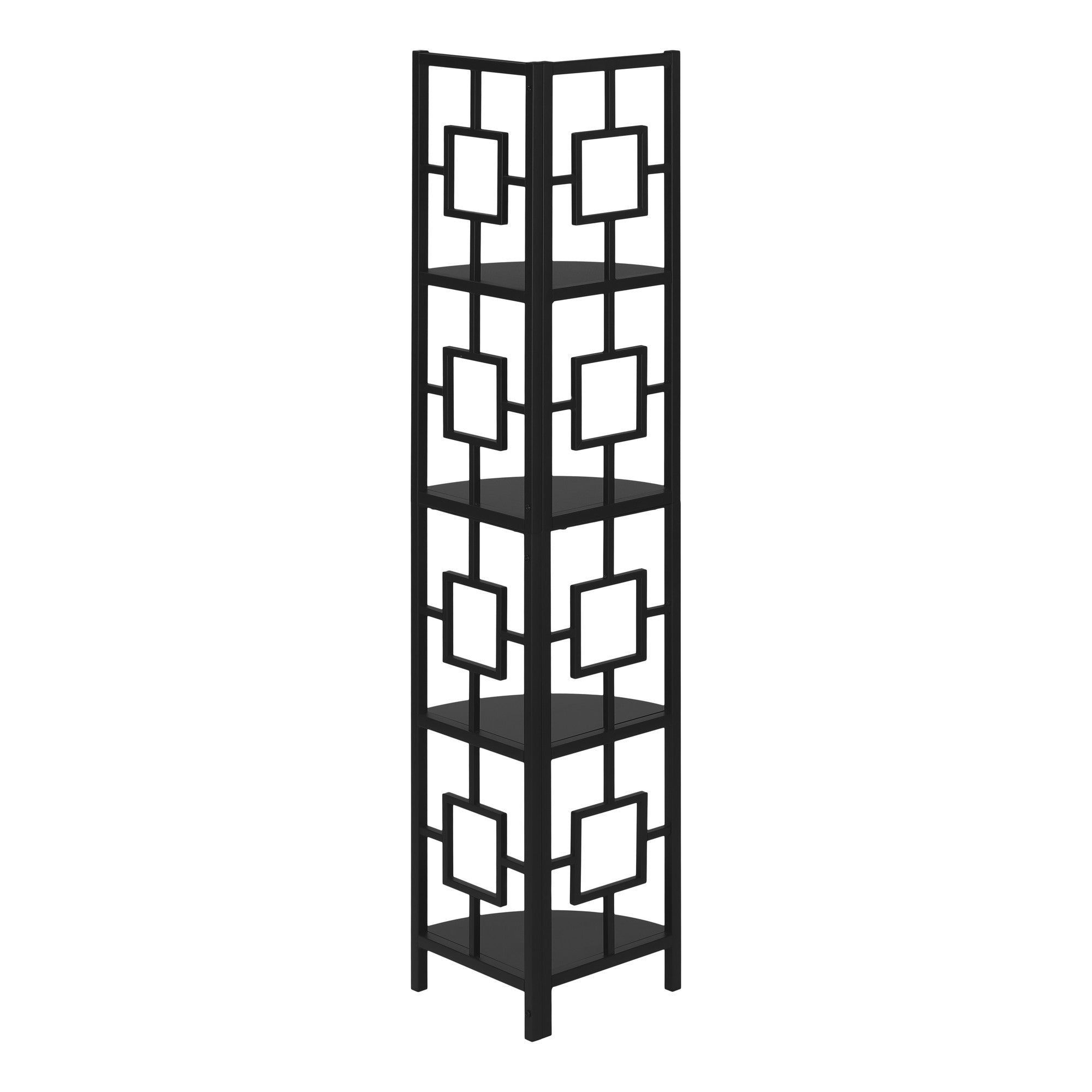 62" Black Metal Corner Bookcase-Bookcases-DECOROLALA