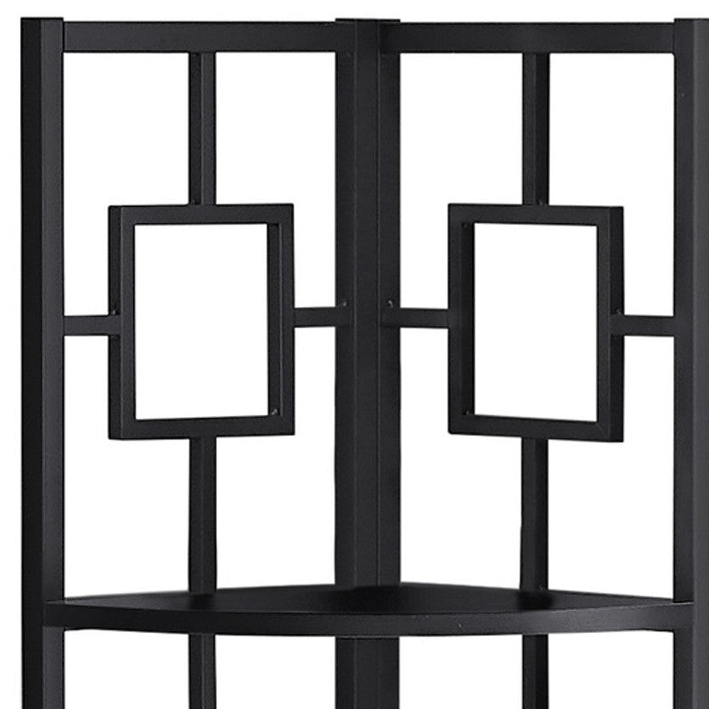 62" Black Metal Corner Bookcase-Bookcases-DECOROLALA