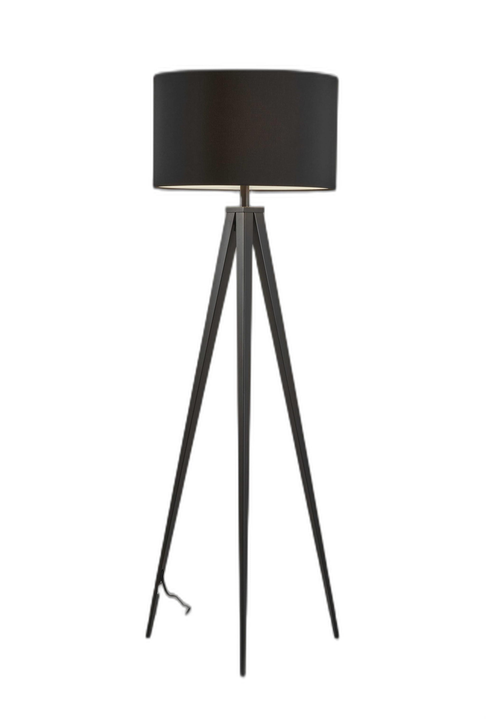 62" Black Tripod Floor Lamp With Black Fabric Drum Shade-Floor Lamps-DECOROLALA